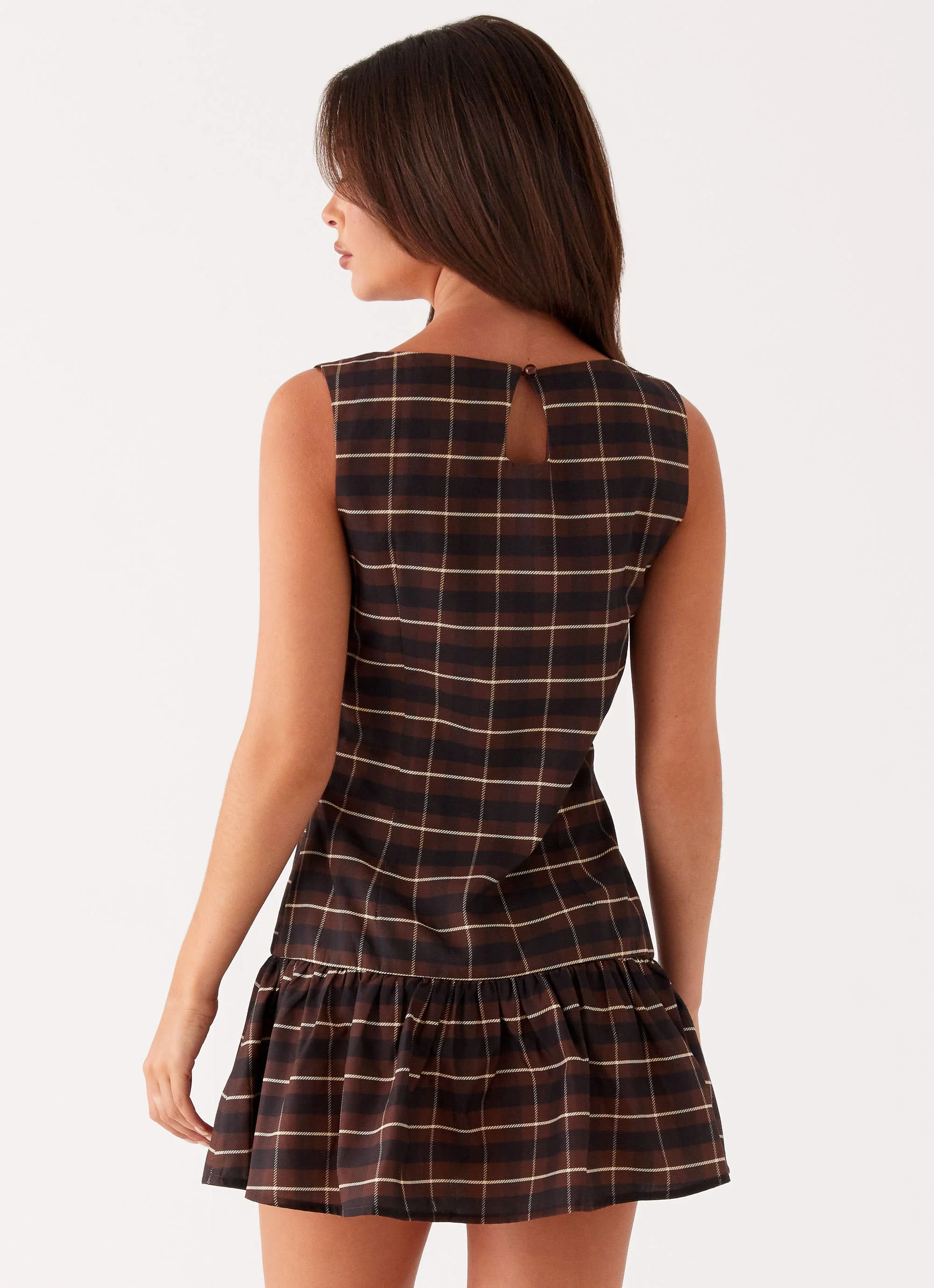 Arizona Mini Dress - Brown Black Check - luluinthesky
