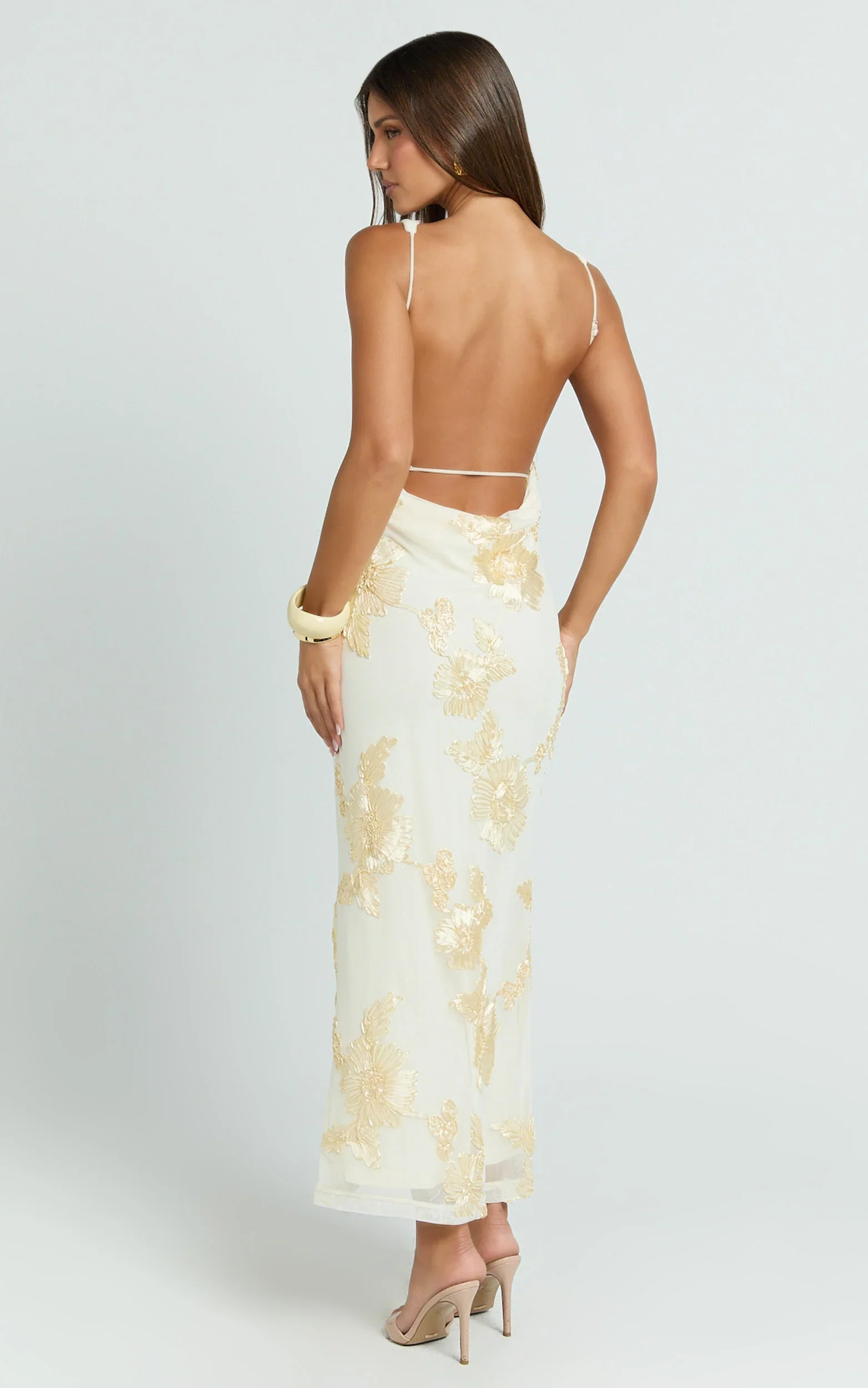 Freya Midi Dress - Boat Neck Backless Dress in Yellow