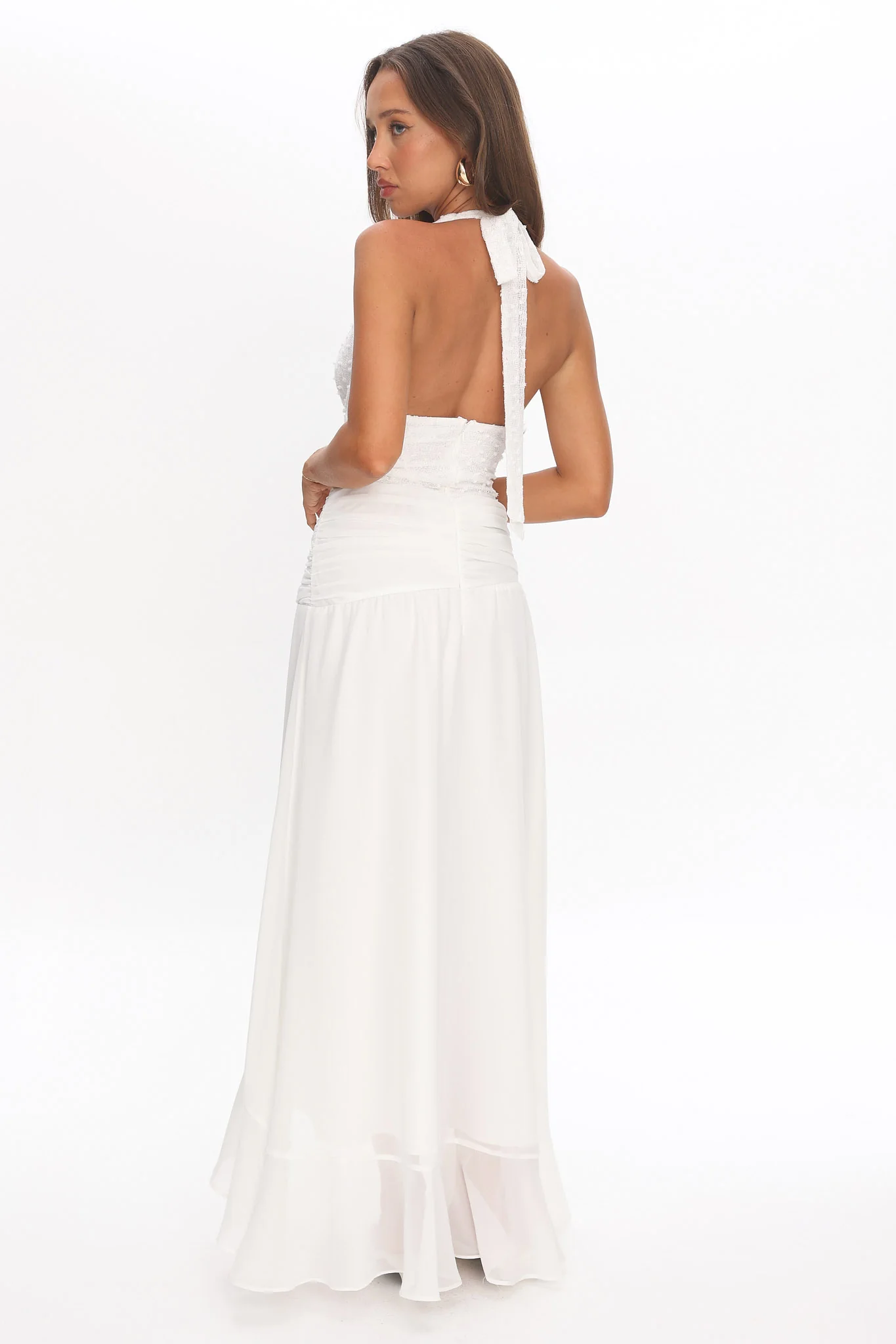 Luella Textured Halter Split Maxi Dress White