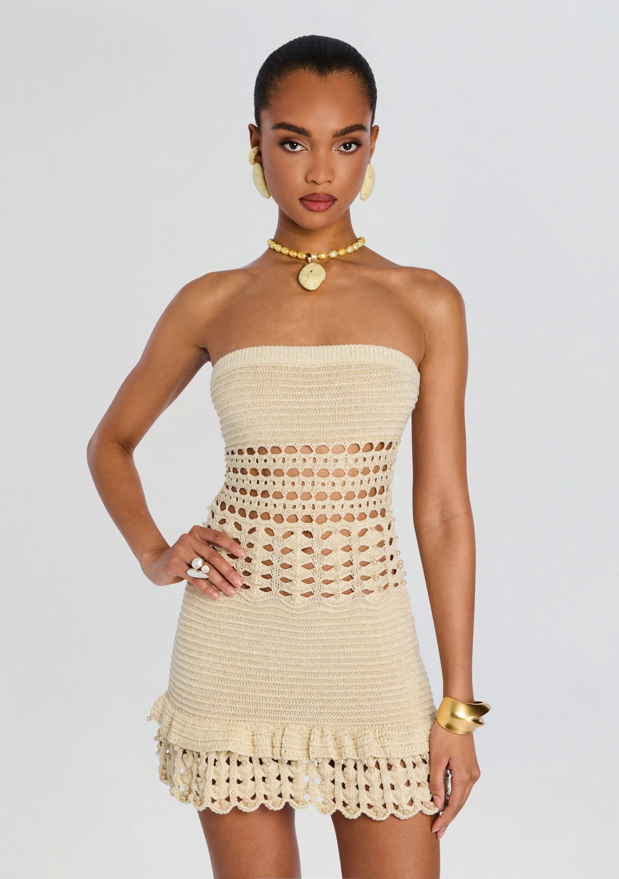 Vali Metallic Crochet Pearl Dress