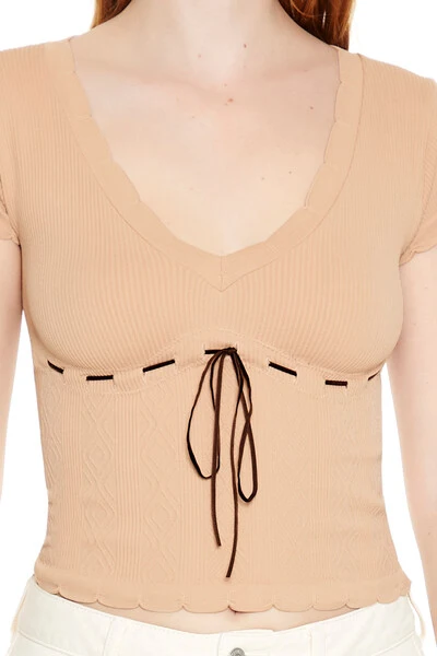 Seamless Ribbon-Trim Cropped Tee