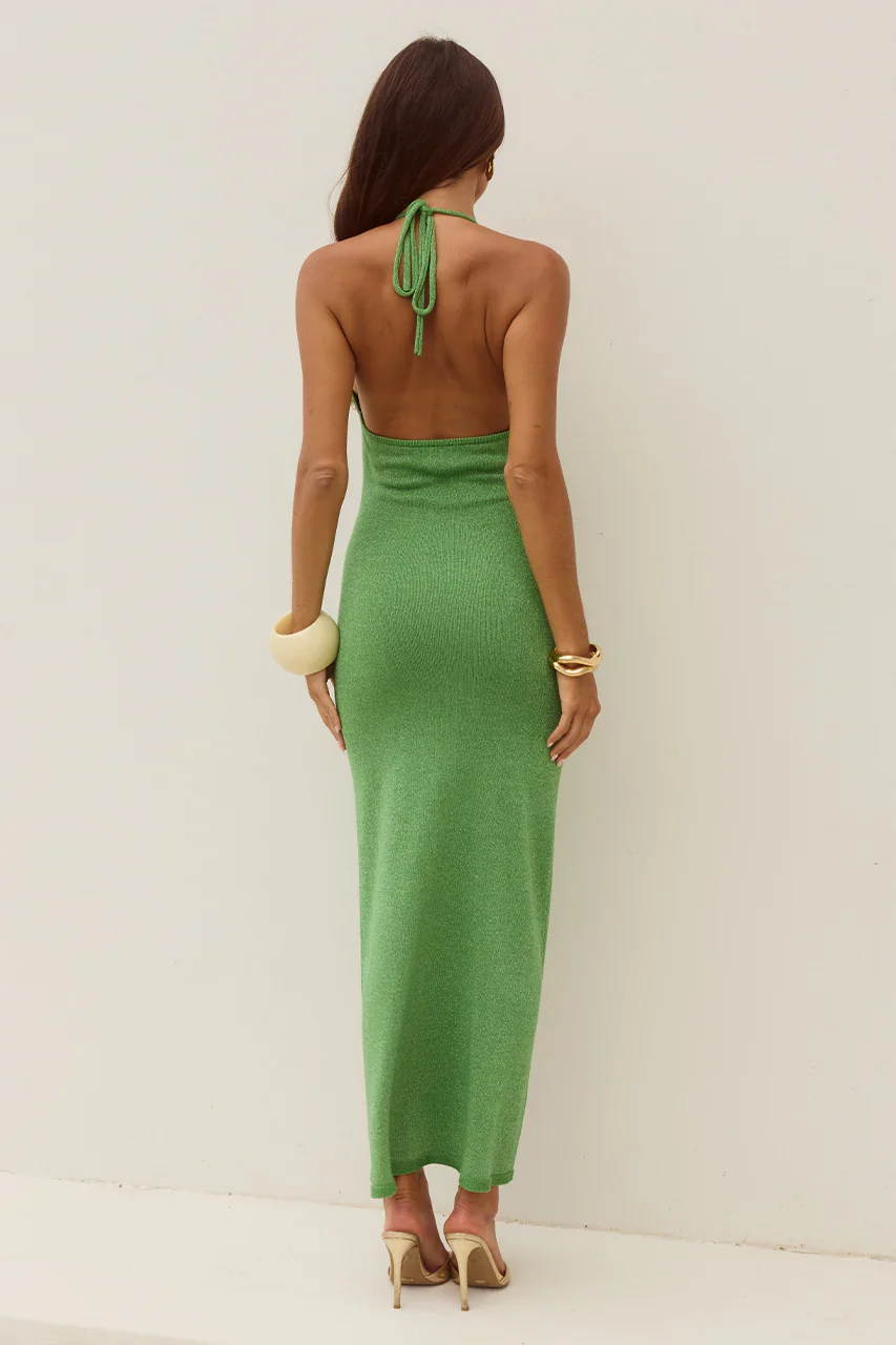 AYELLA DEEP-V KNIT MAXI DRESS - APPLE