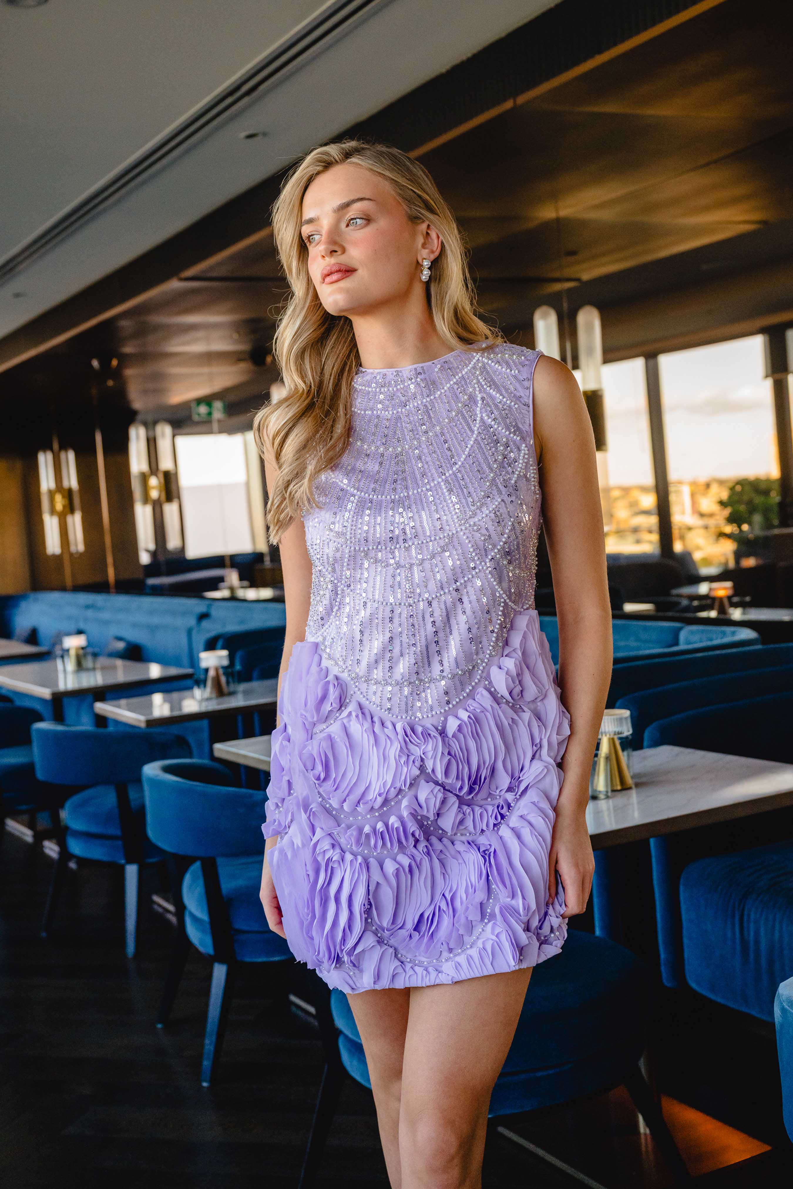 Cerise Embellished Mini Dress in Purple