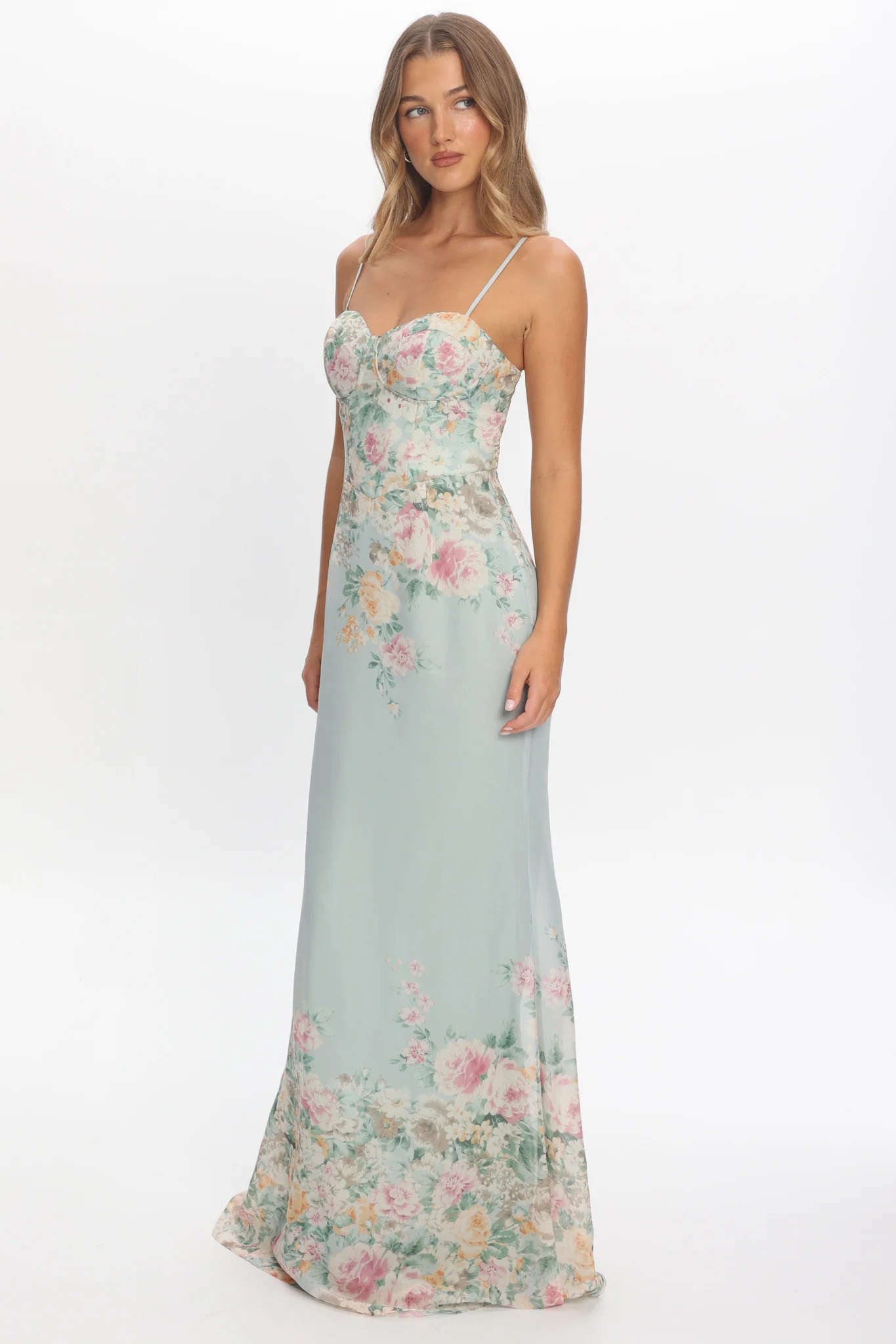 Onix Sweetheart Neckline Maxi Dress Floral Sage - luluinthesky