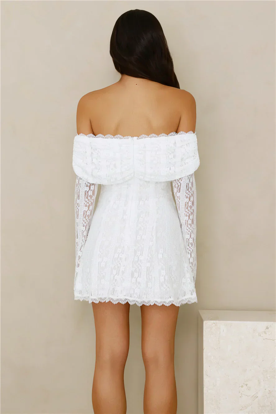 Secret Smile Lace Off Shoulder Mini Dress - luluinthesky