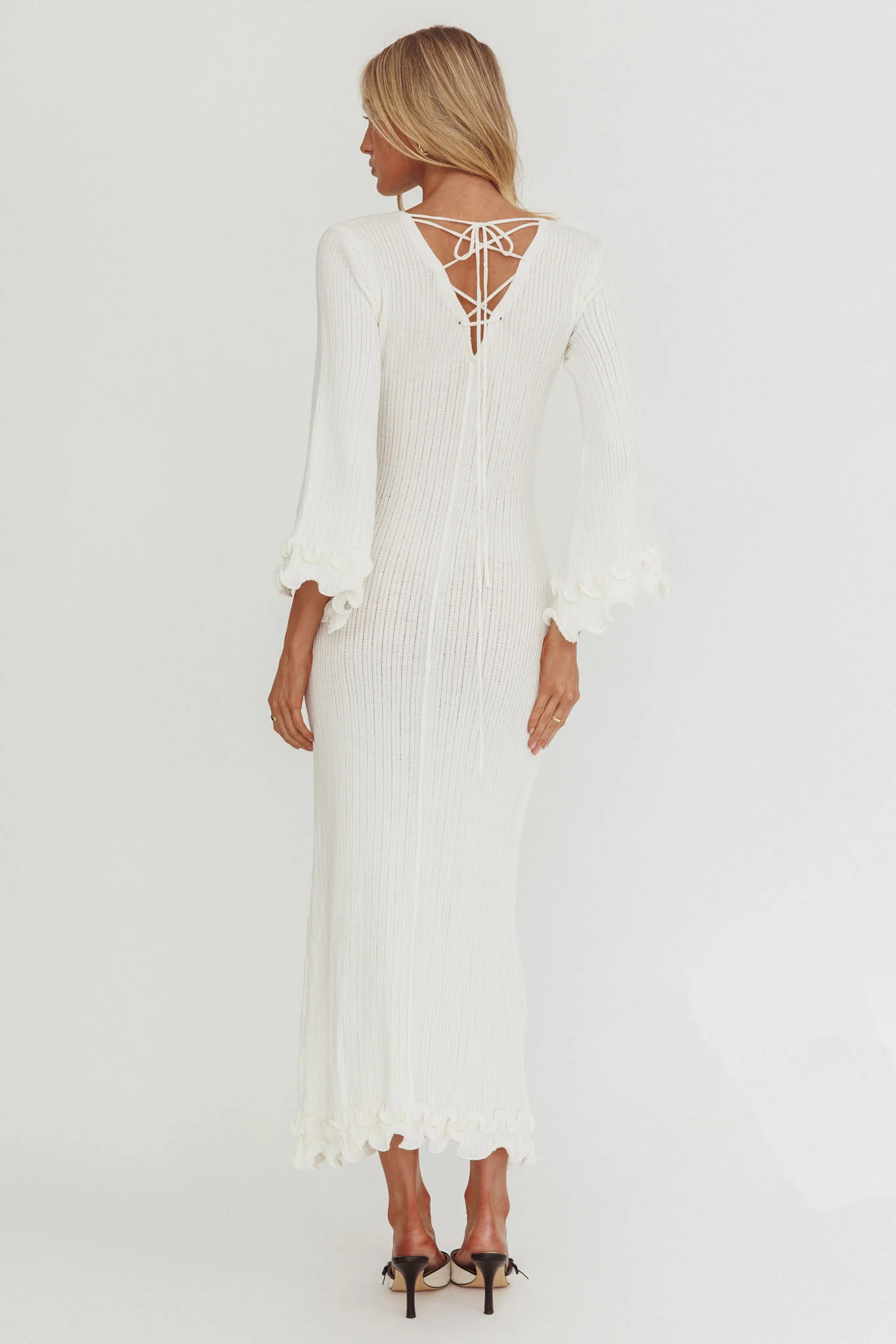 Wrenna Bell Sleeve Knit Maxi Dress White