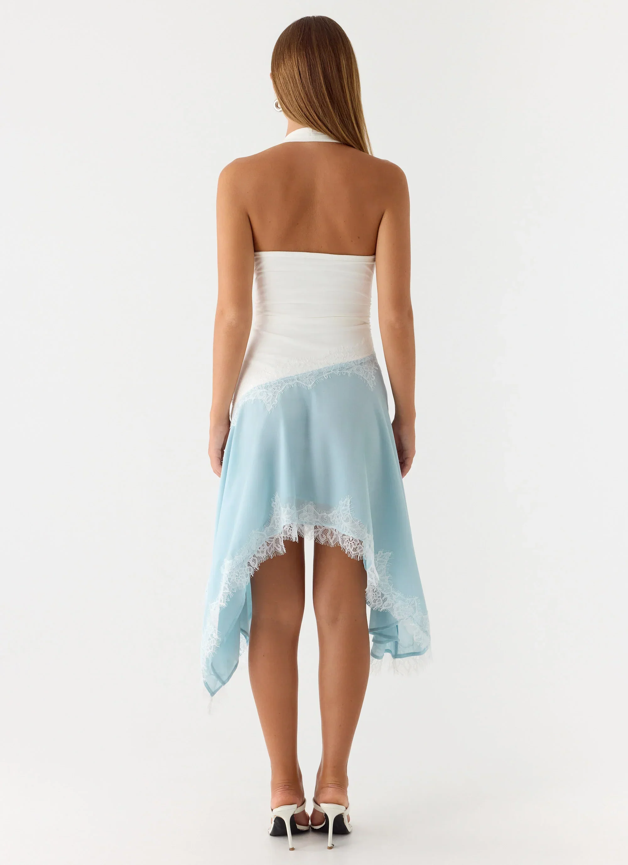 Brionee Midi Dress - Pale Blue & White