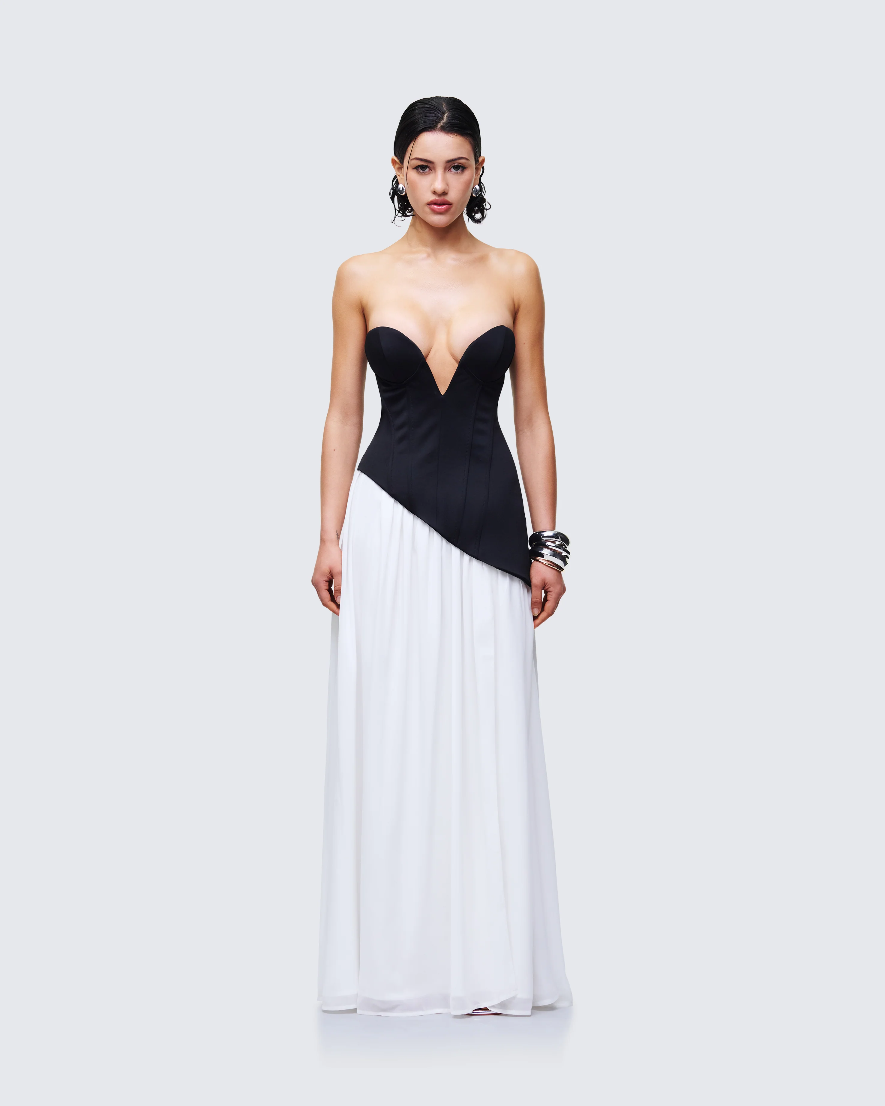 Pebla Black Crepe Contrast Maxi Dress