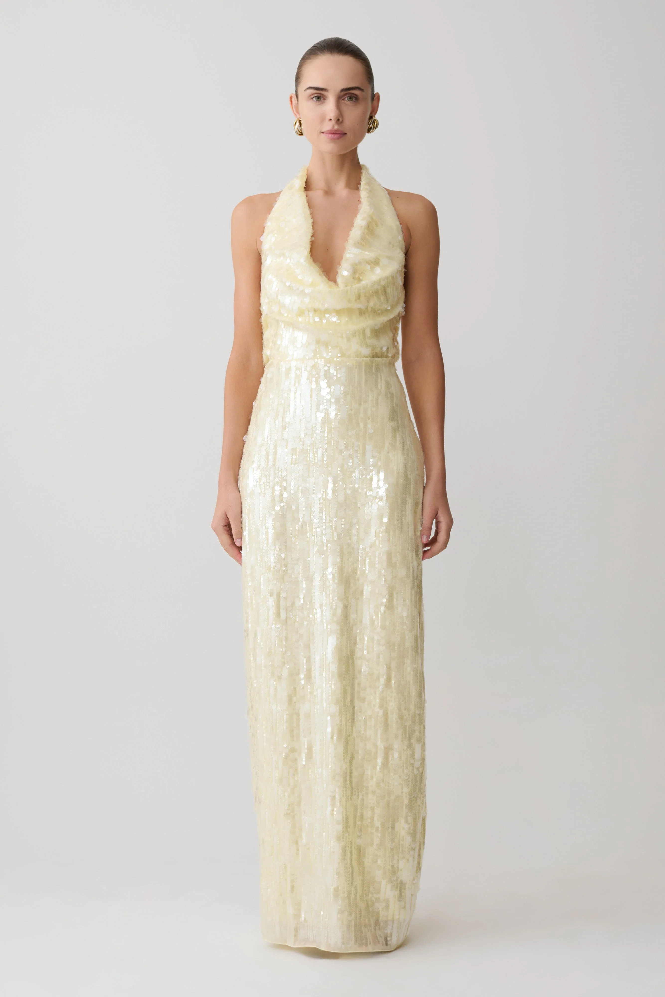 Gertrud Sequin Halter Maxi Dress - Lemon