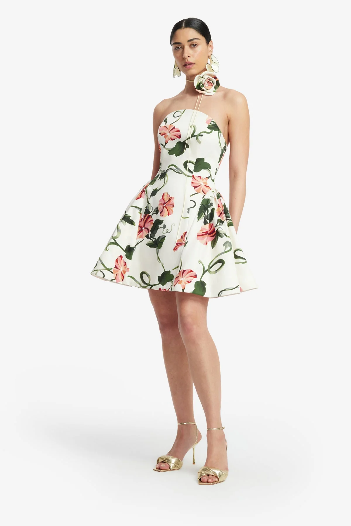 Reese Bustier Mini Dress - Vine Print in Snow