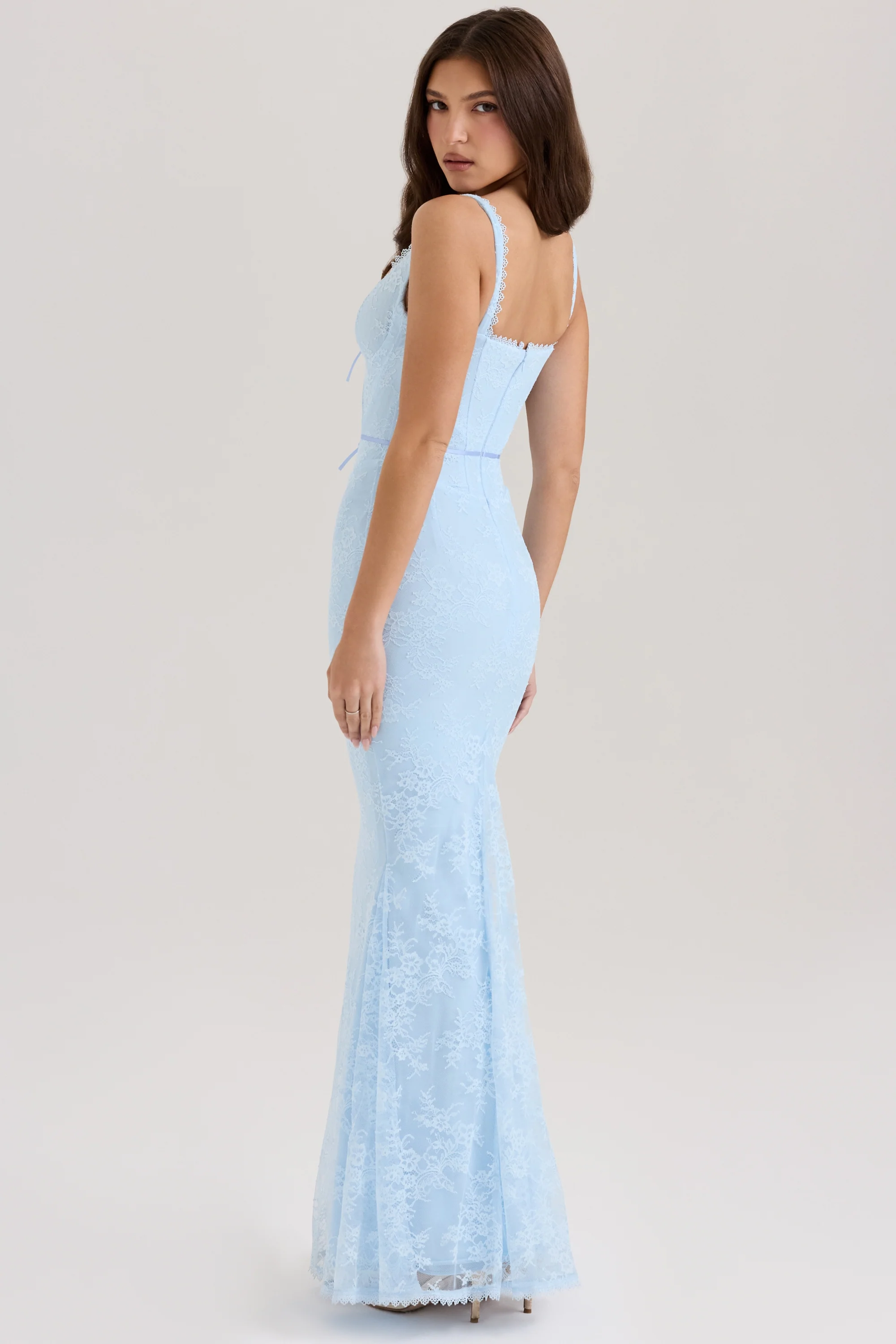 blue lace godet maxi dress - luluinthesky