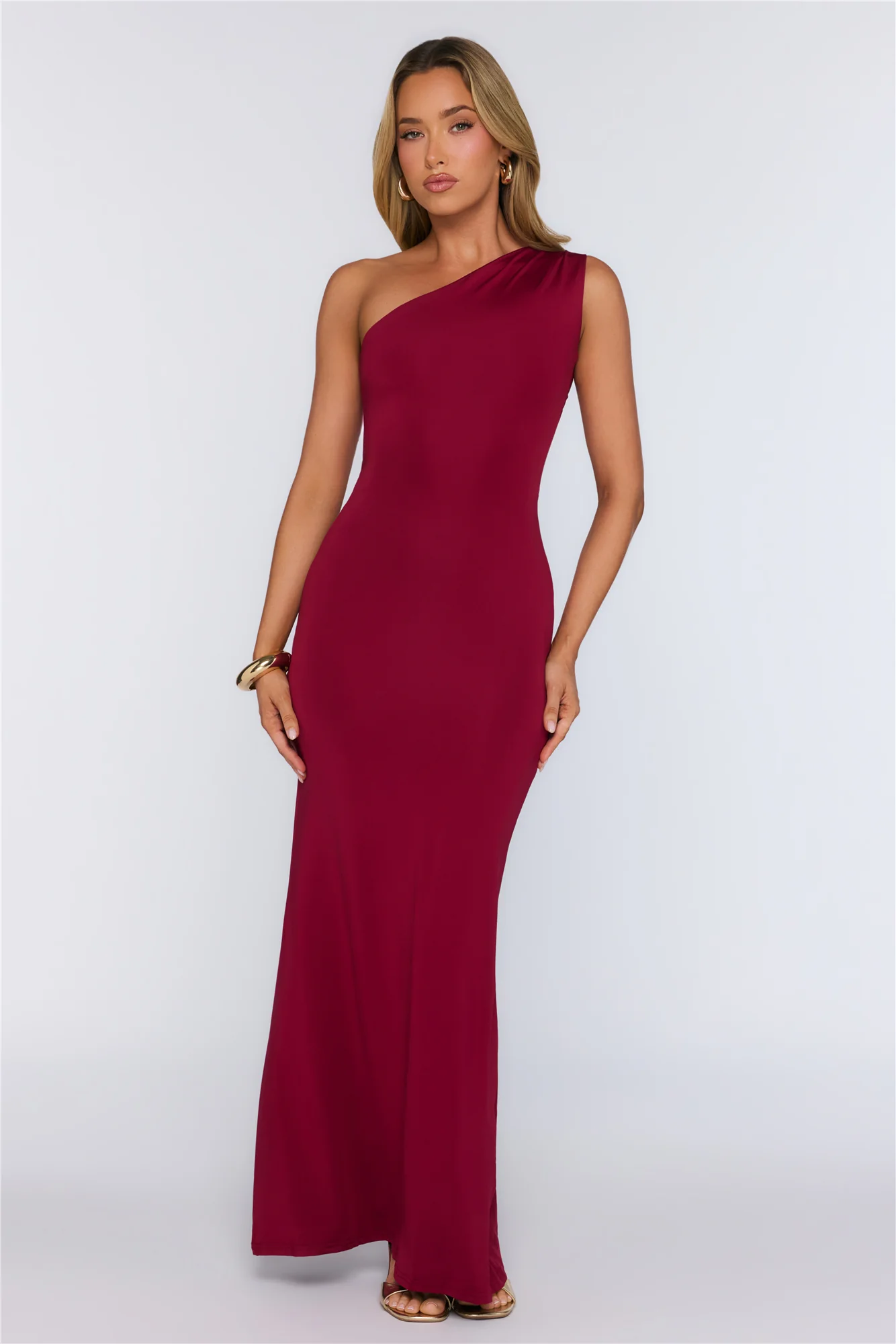 Dreamstate Dressing One Shoulder Maxi Dress Burgundy