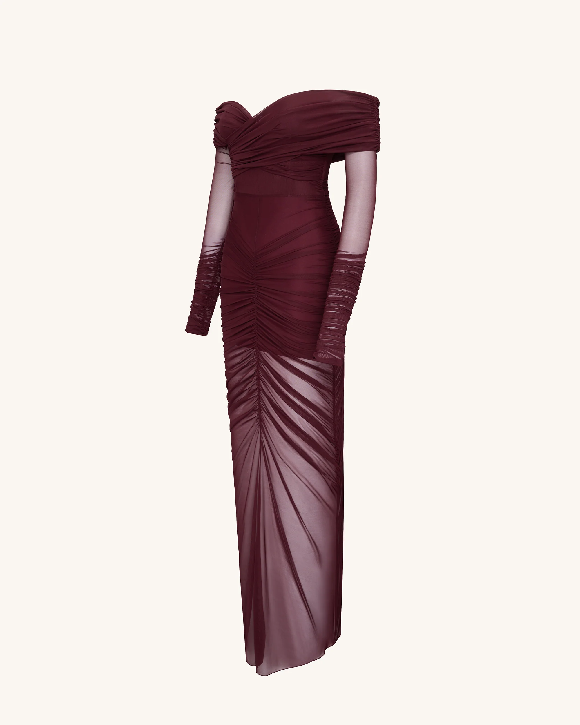 Emily Elegant Off-Shoulder Ruched Gown - Red - FASHION NOB