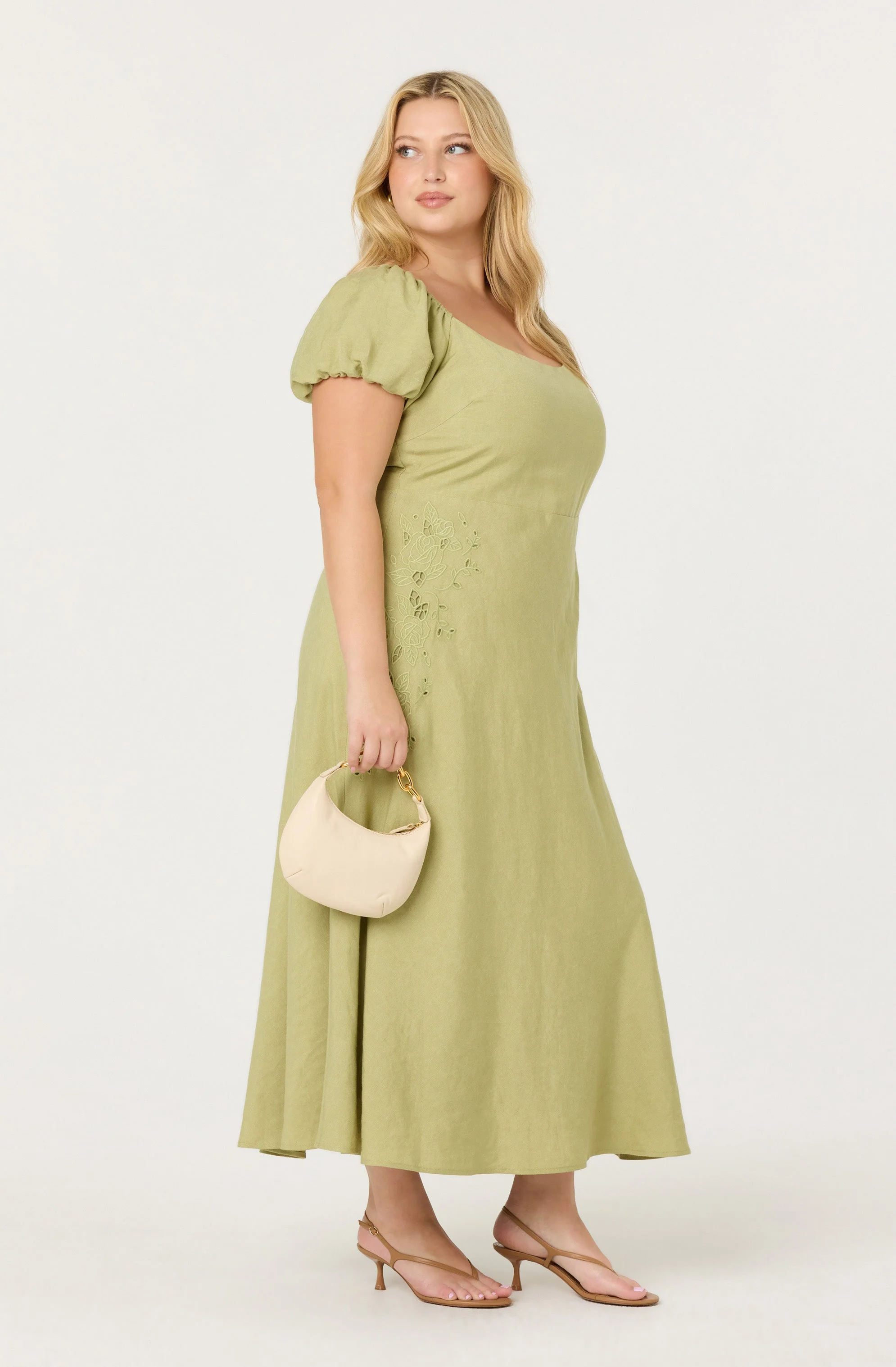 Leocadia Embroidered Puff Sleeve Dress