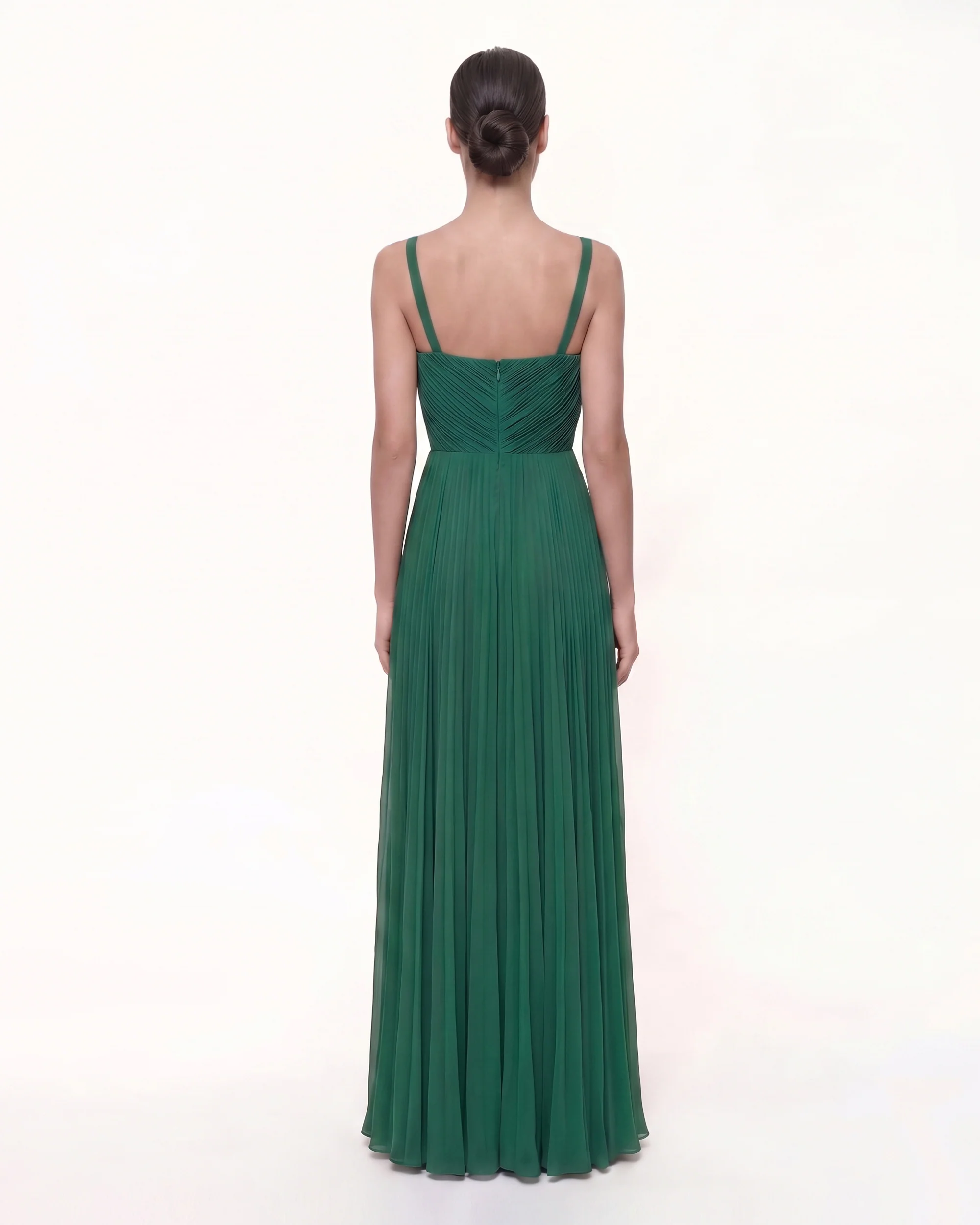 Iris Embroidered Pleated V-Neck Maxi Dress - Emerald Green - FASHION NOB