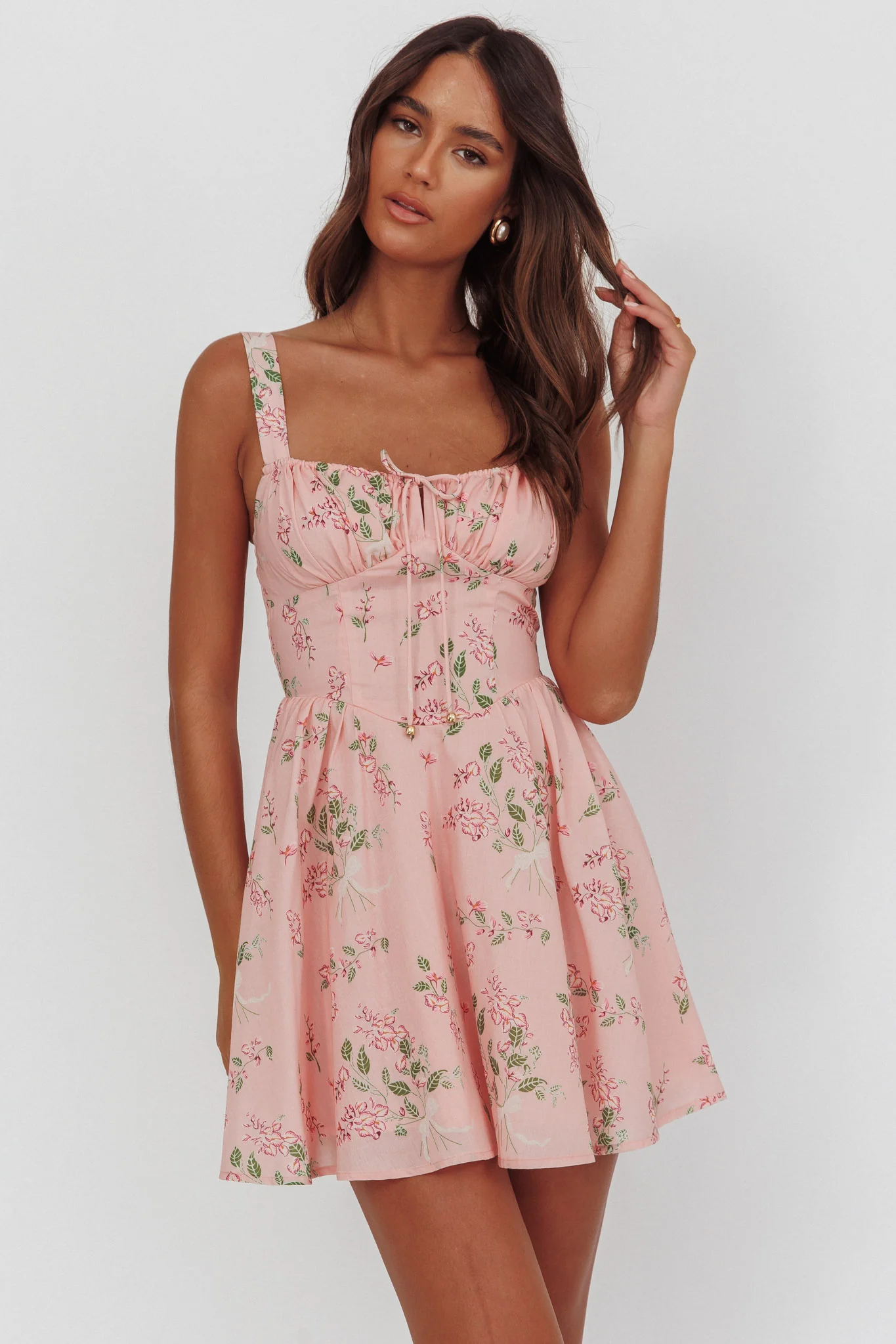 Seen The Light Tie Bust Mini Dress Floral Blush