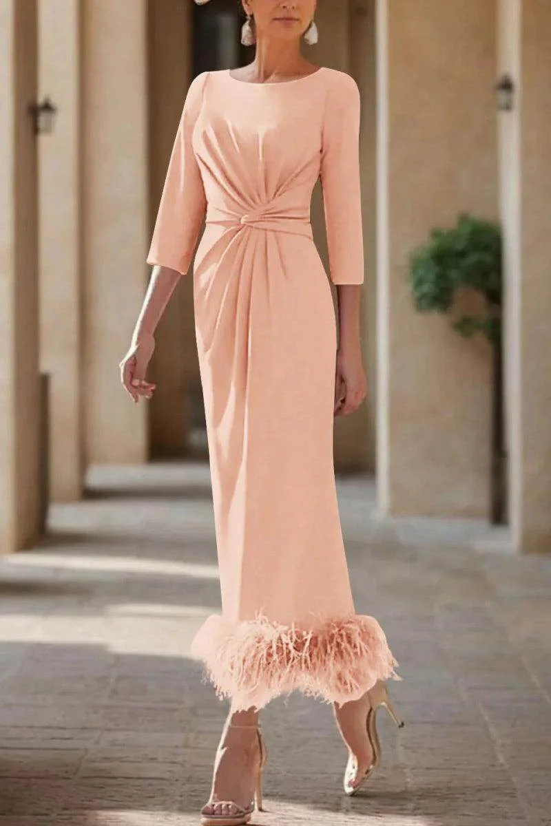Sheath Column Scoop Neck Ankle Length Feather Mother Dresses CM0378