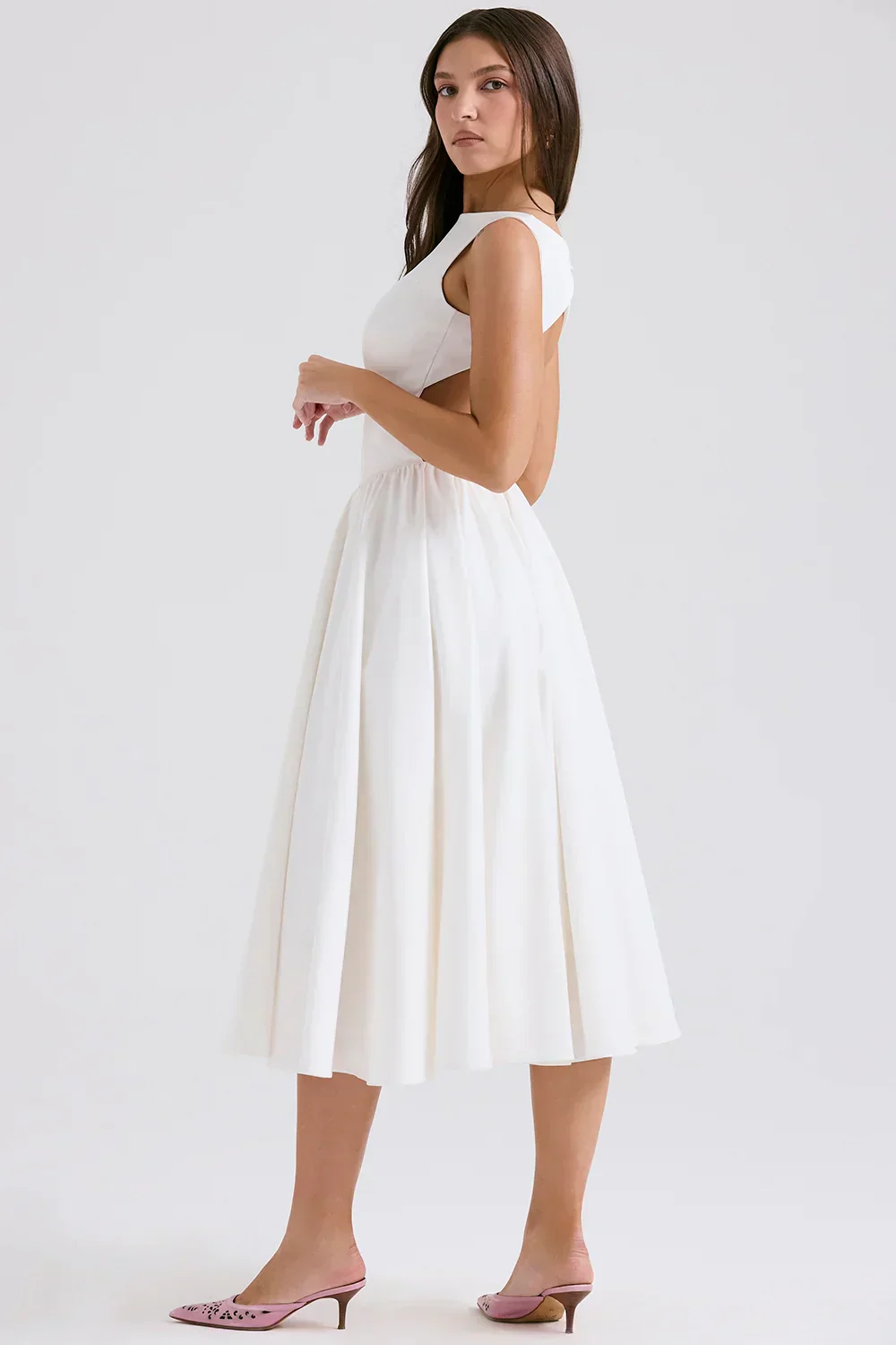 white twill midi sundress