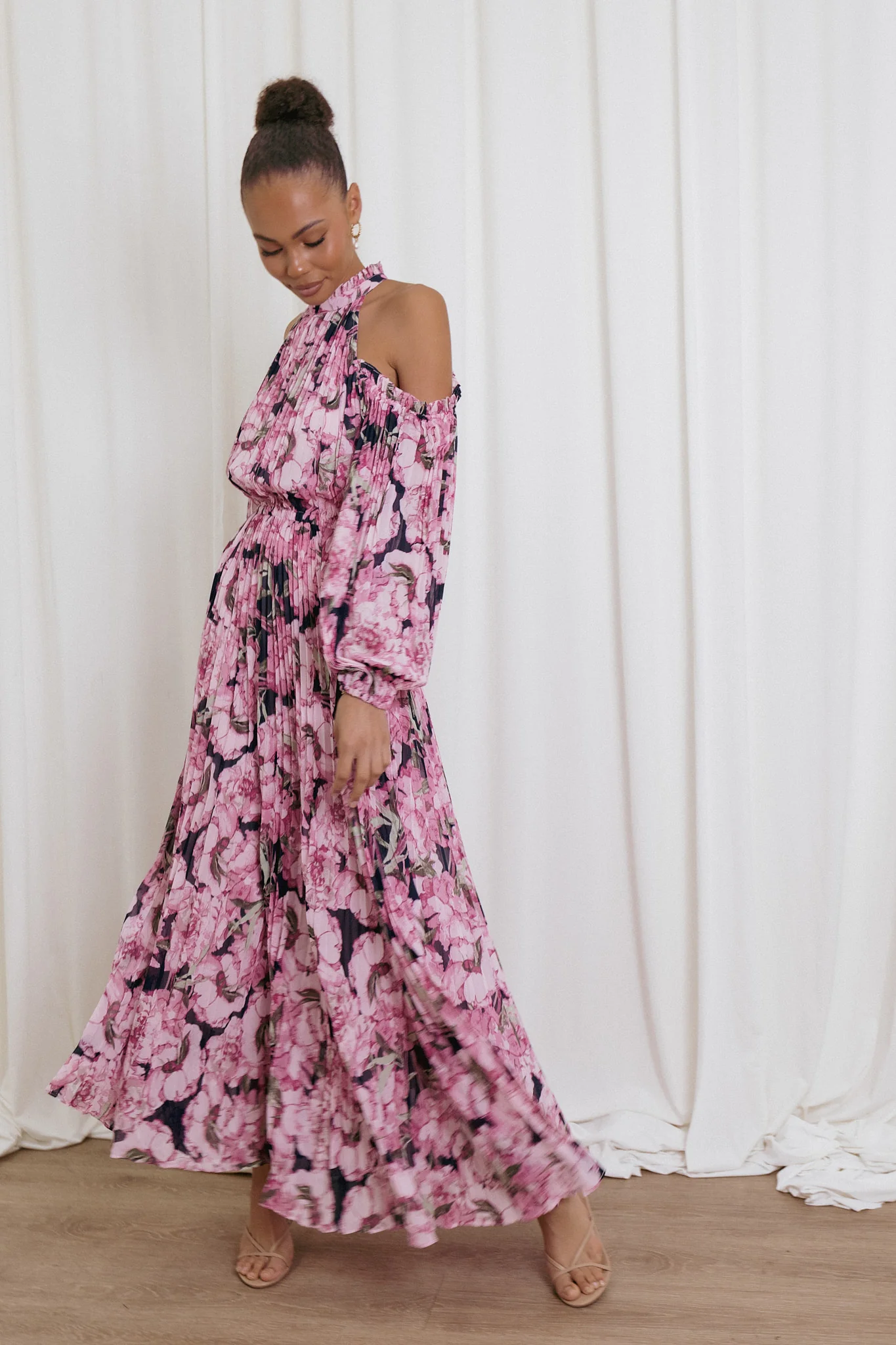 Hilary Pleated Maxi Dress - Pink Floral
