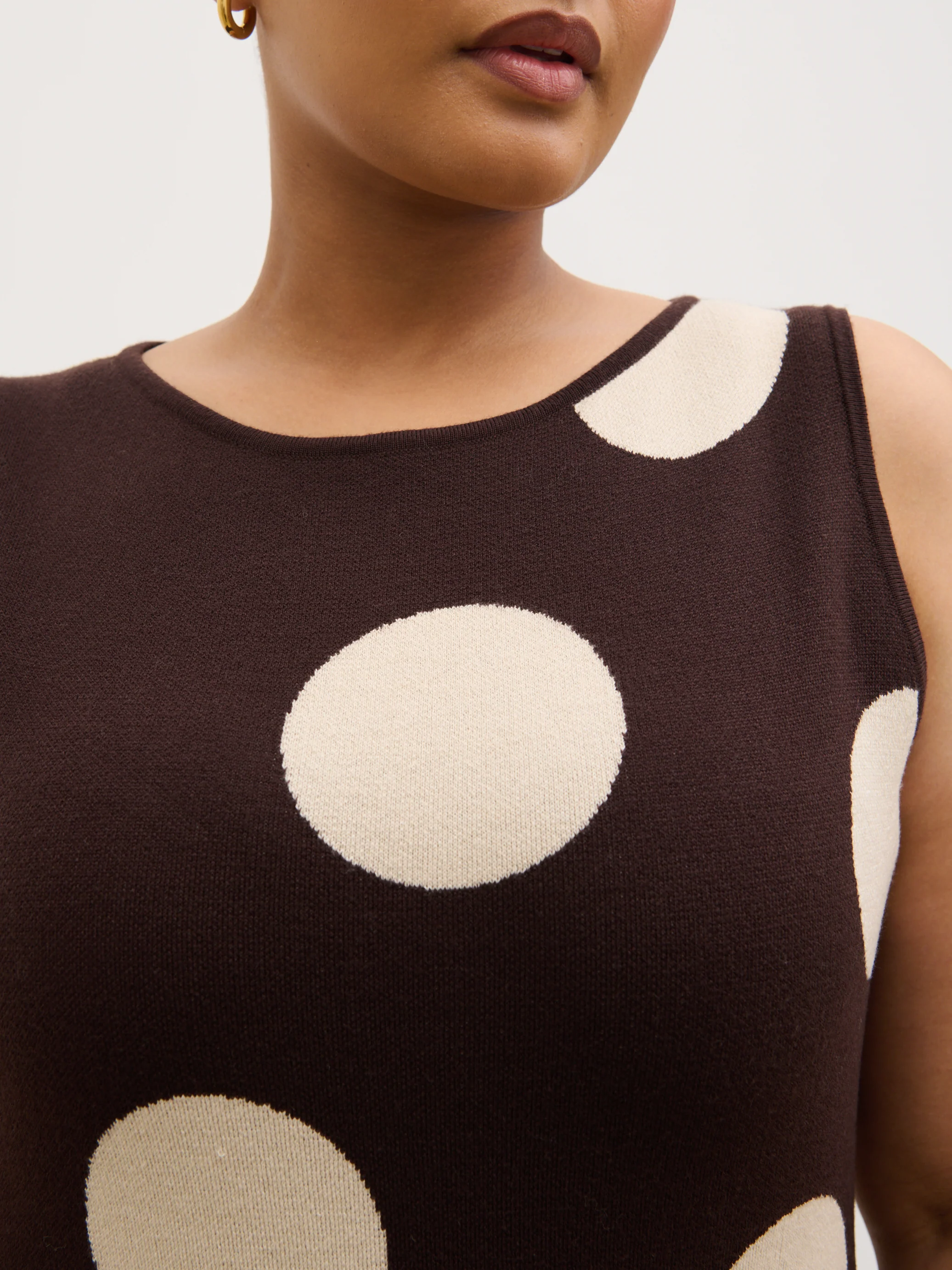 Sarover Polka Dot Maxi Knit Dress Curve - Chocolate and Cream