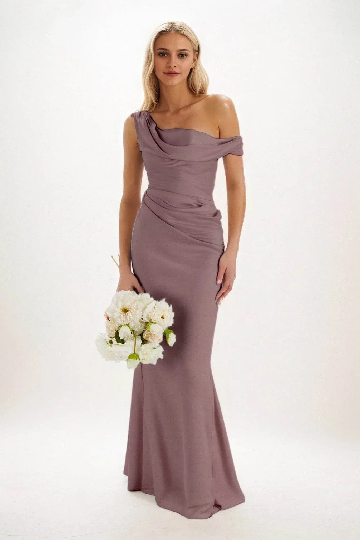 Sheath-Column Maxi Luxe Satin Bridesmaid Dress CB0815