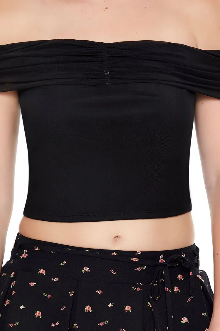 Mesh Off-the-Shoulder Crop Top
