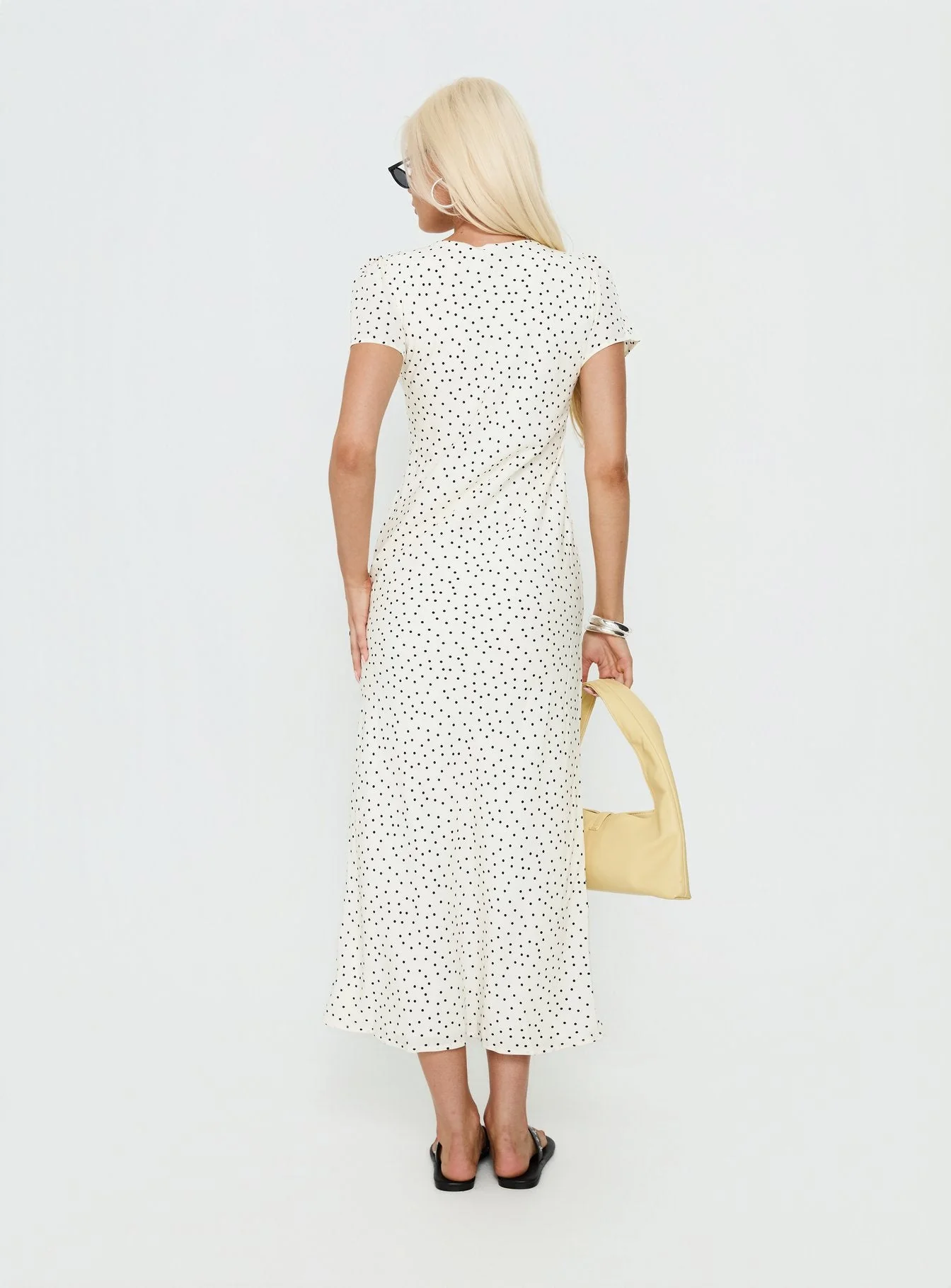 Mareiko V Neck Maxi Dress Cream Polka Dot