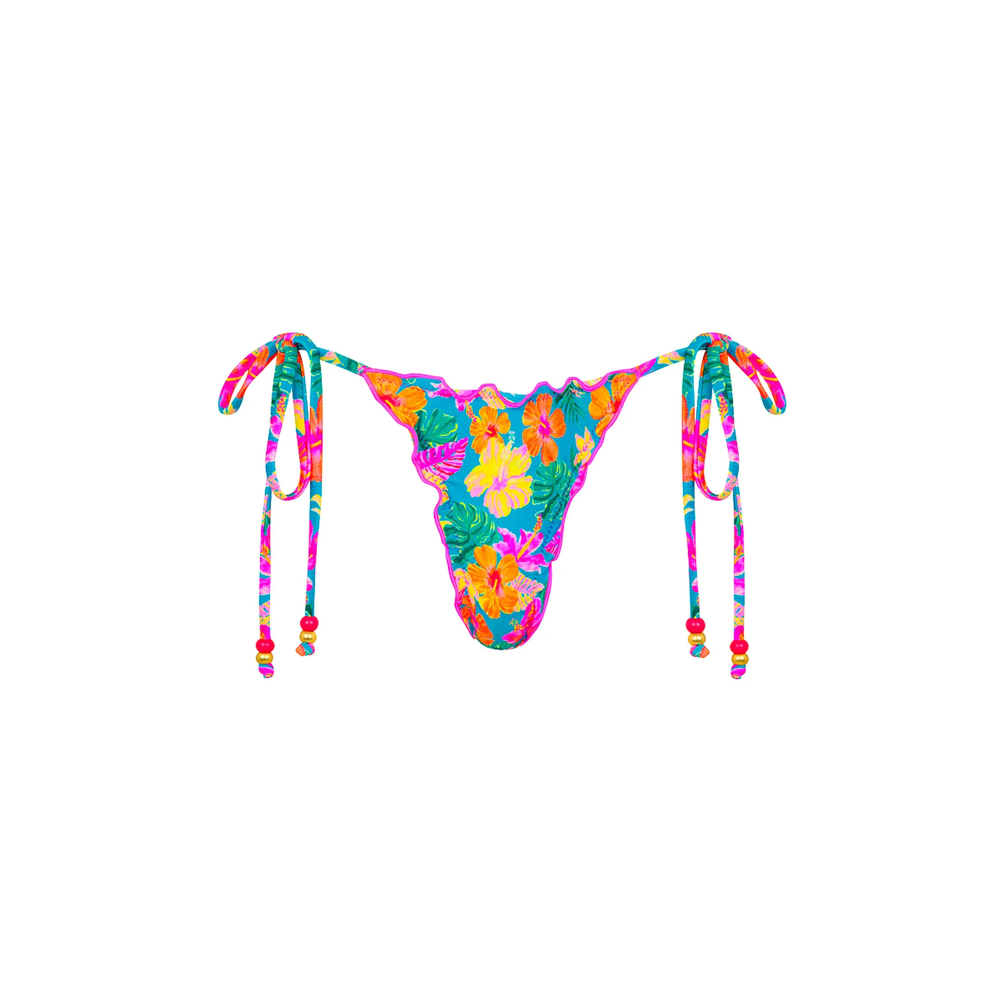 Lettuce Edge Thong Tie Bikini Bottom - Paradise Pop