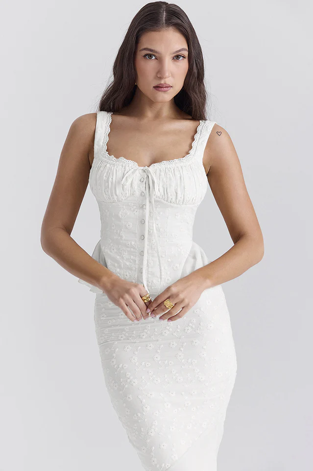 Jean Embroidery Ruffle Top