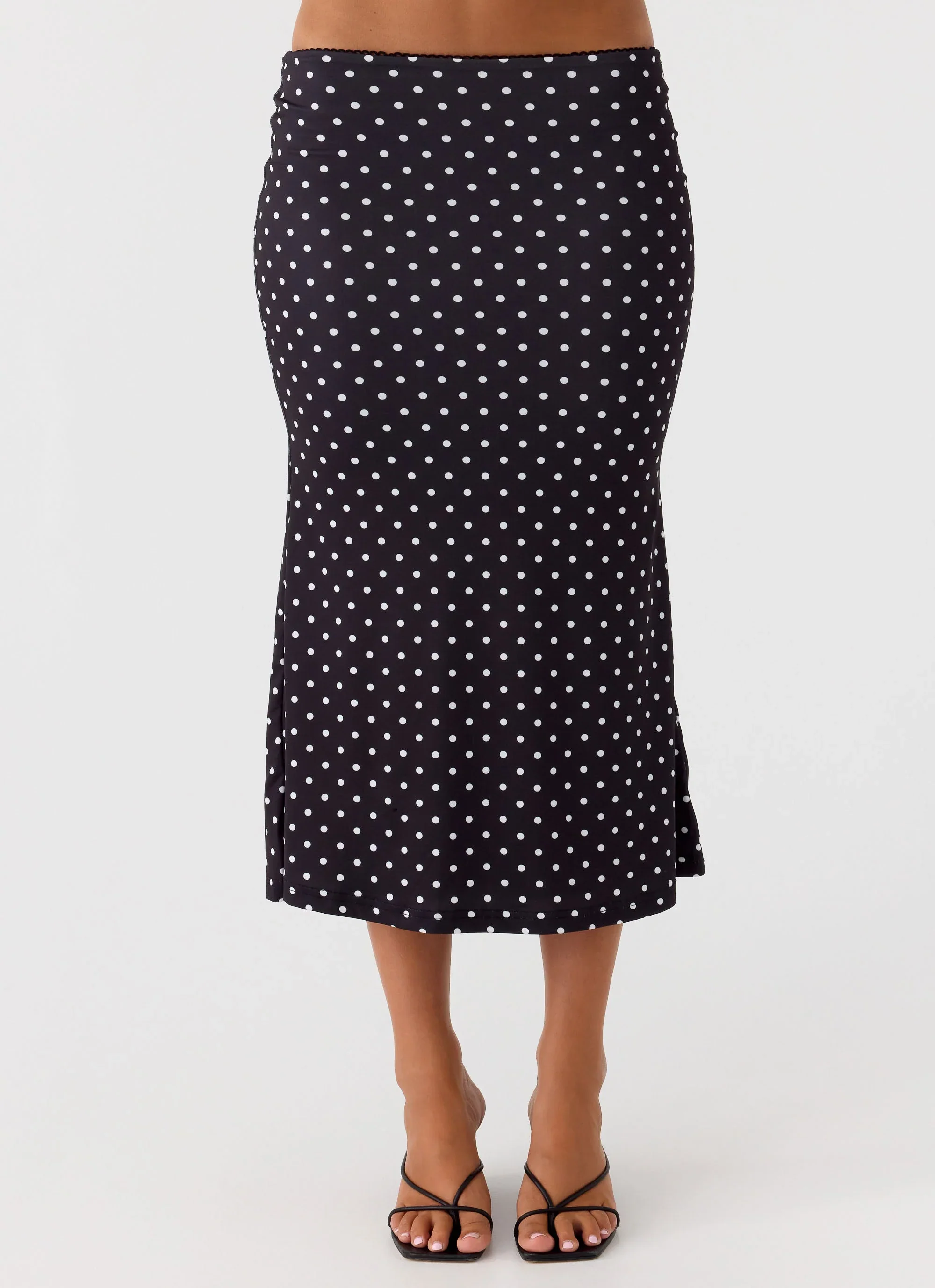 Bahama Low Rise Midi Skirt - Black Polkadot