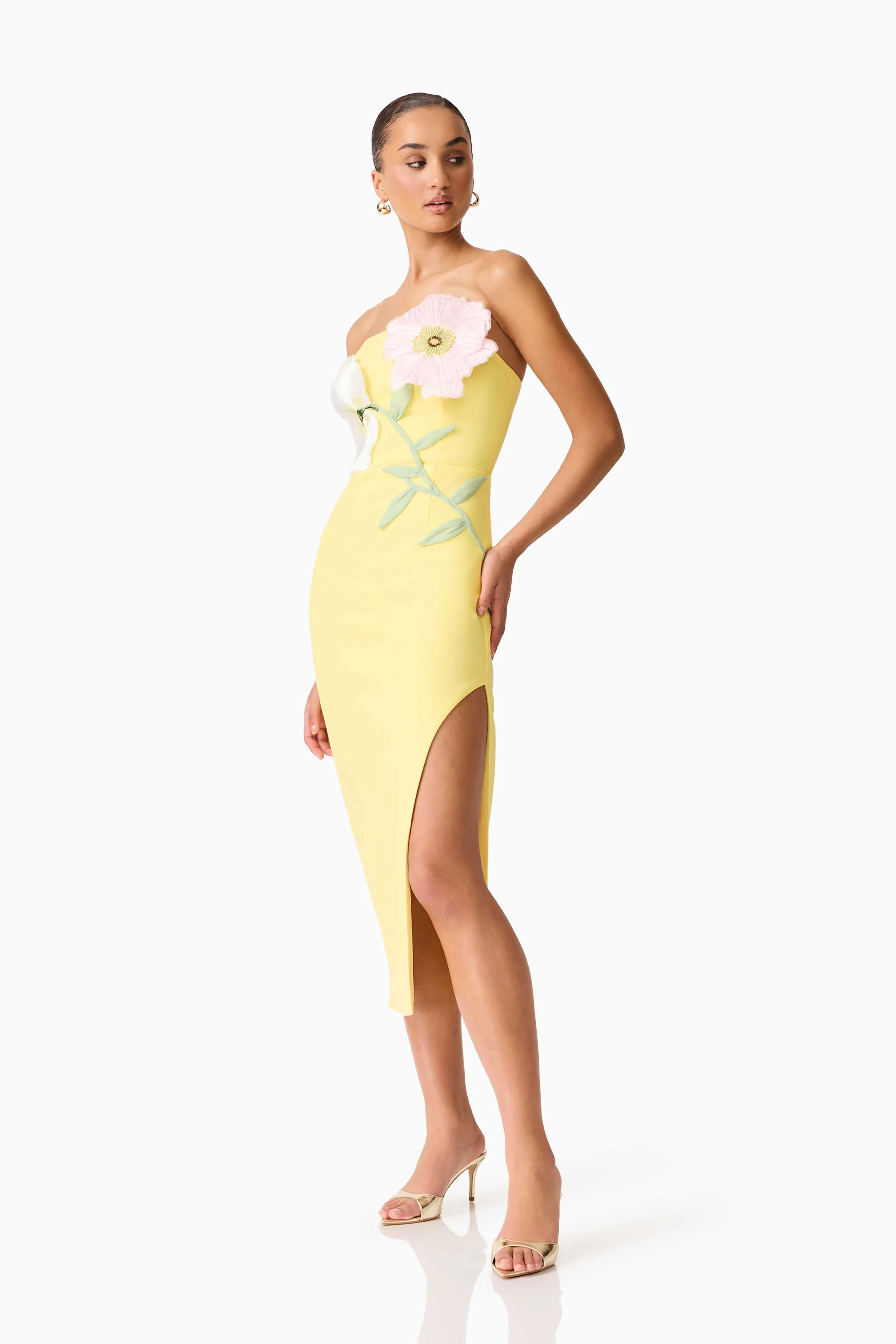 Hope Strapless Midi Dress in Yellow