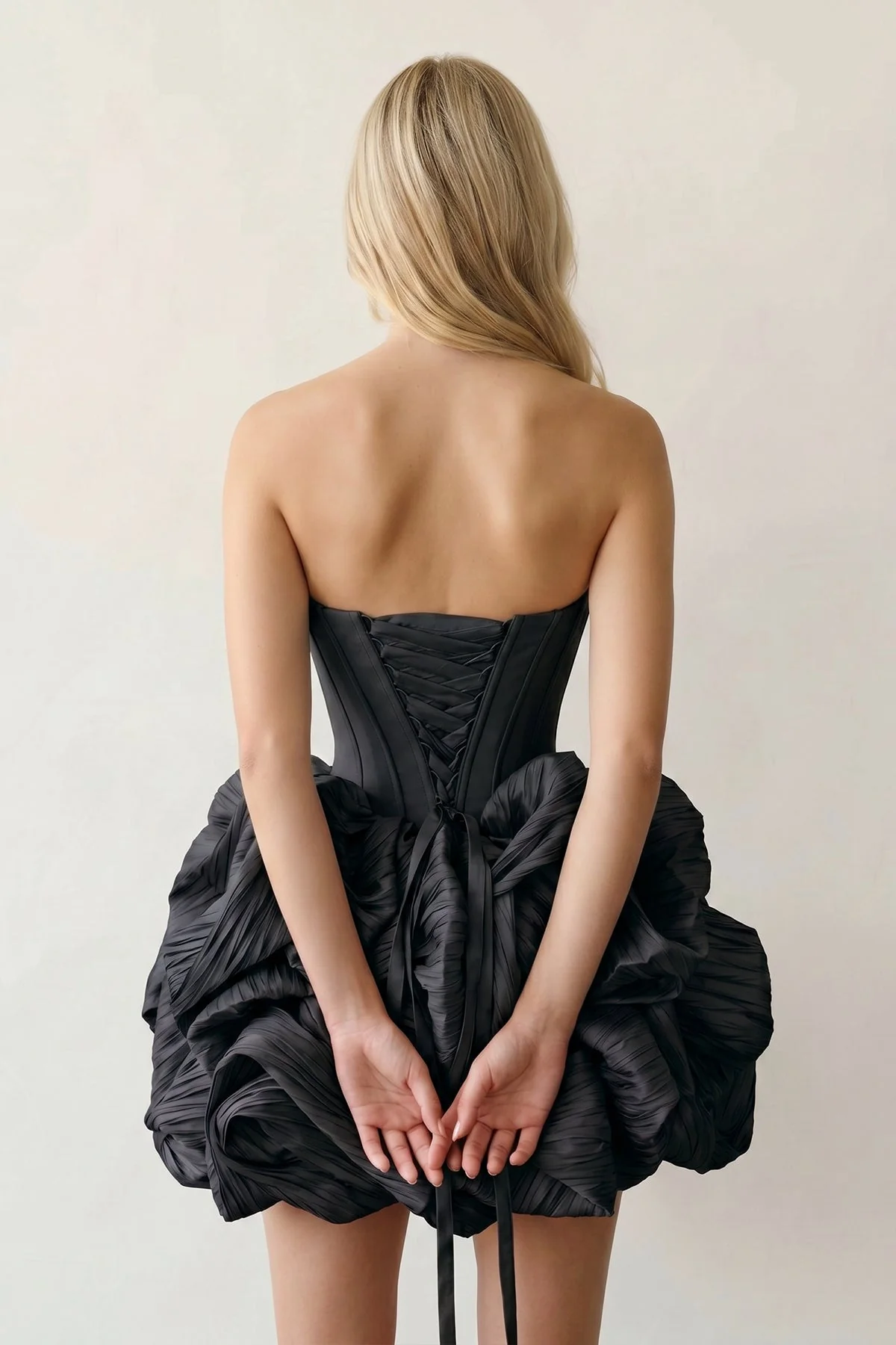 Black Bubble Hem Strapless Basque Waist Homecoming Dress With Beading