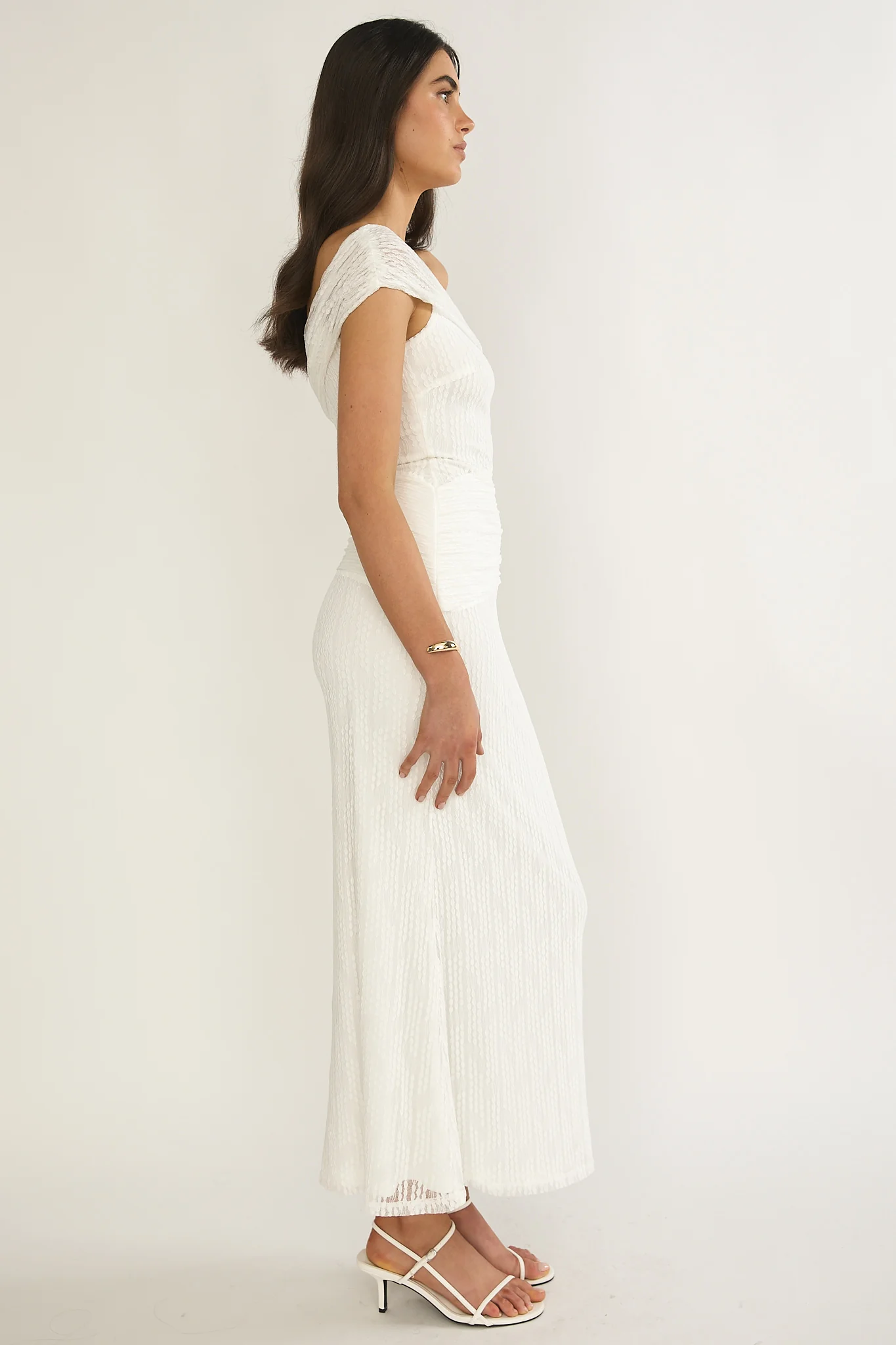 Gala One-Shoulder Textured Maxi Dress White - luluinthesky
