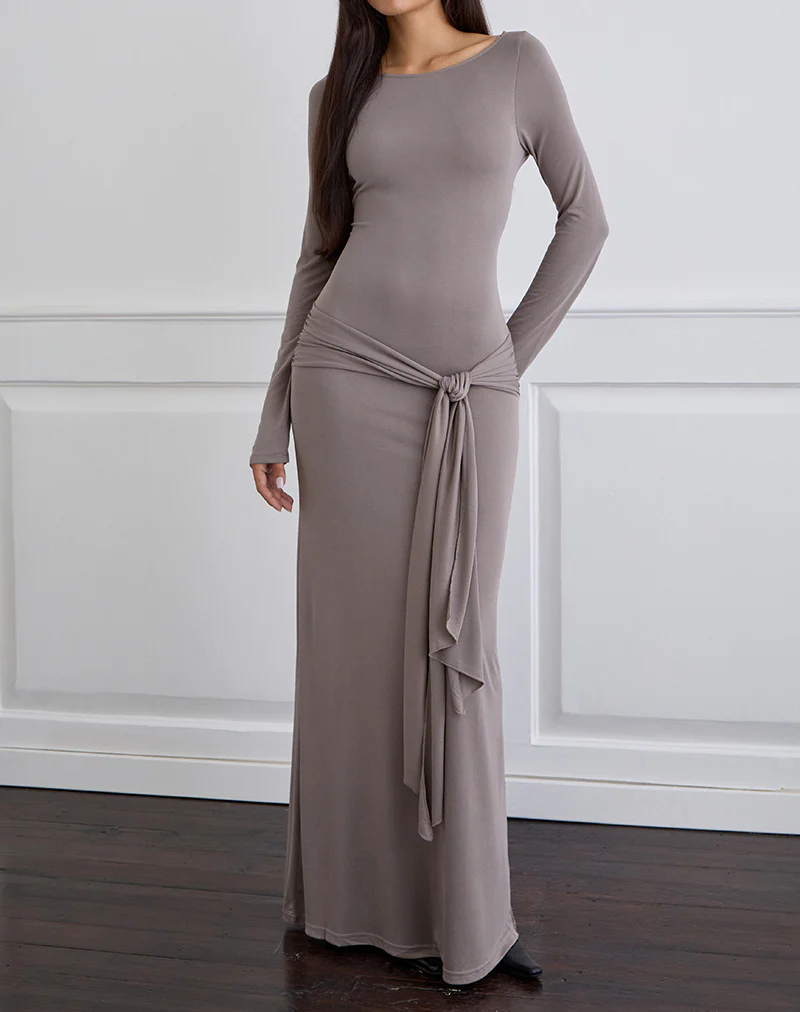 Zeya Maxi Dress in Cupro Taupe Grey
