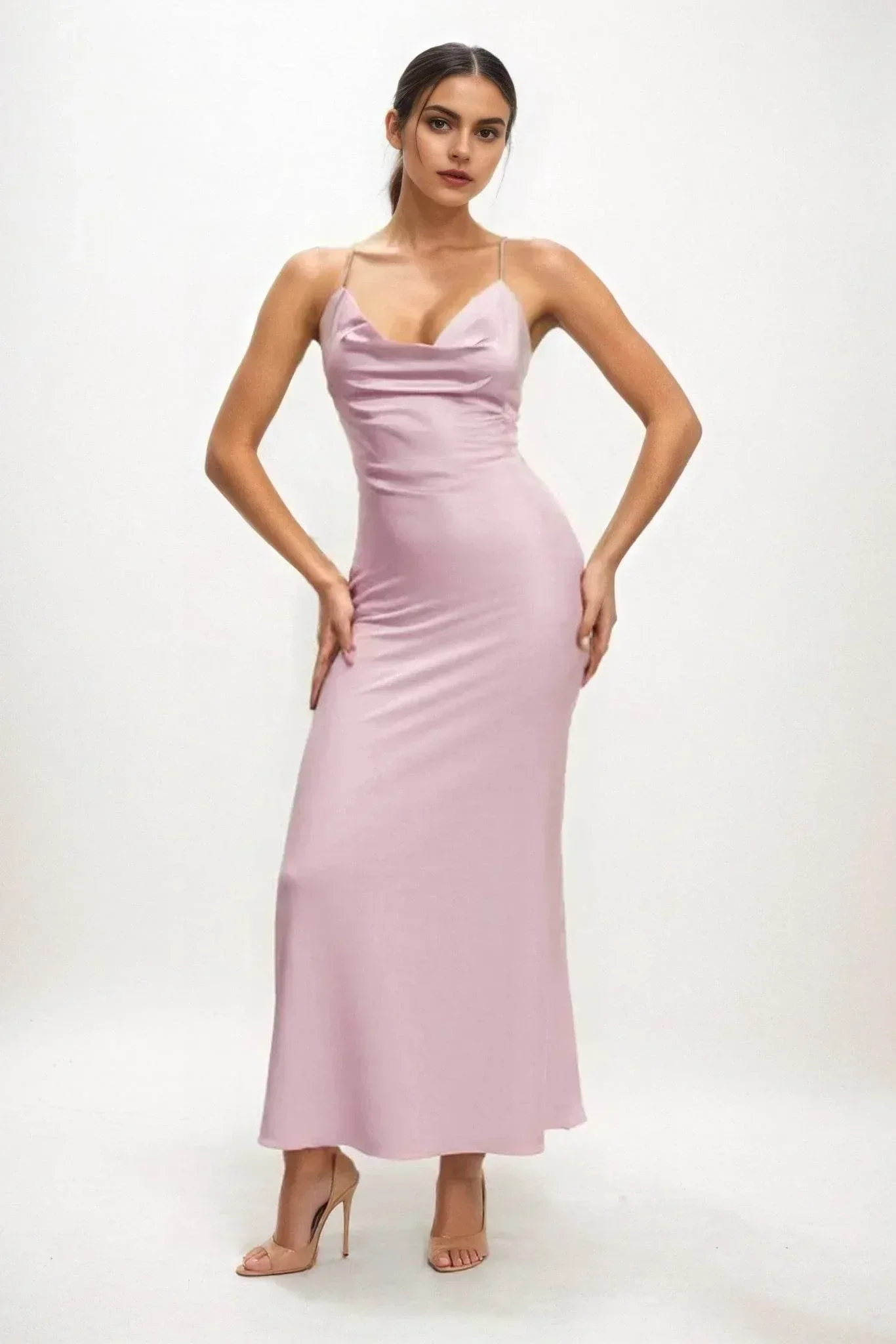 Sheath-Column Midi Luxe Satin Dress CB0831CS