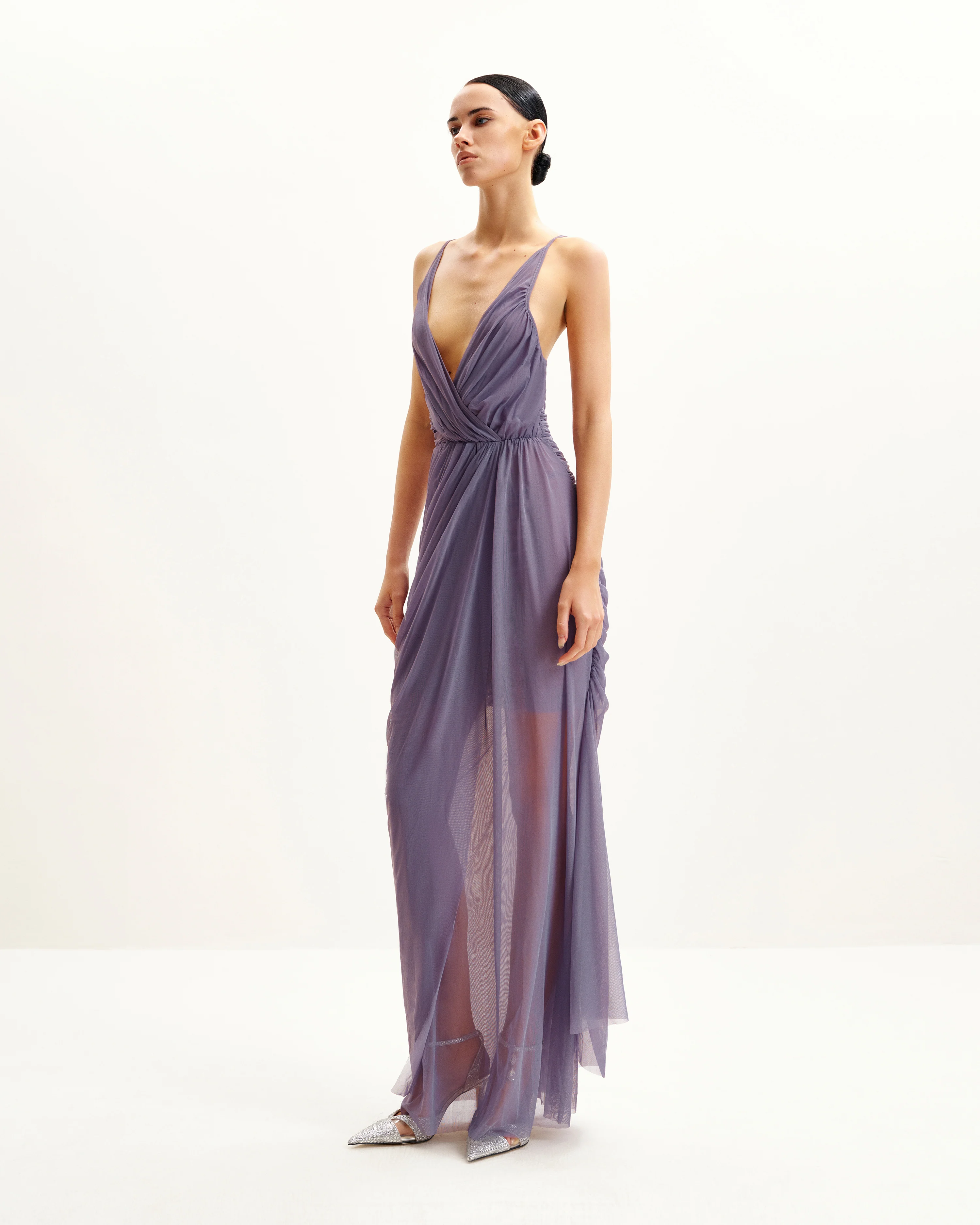 Luna Flowing Mesh Gown - Lavender - FASHION NOB