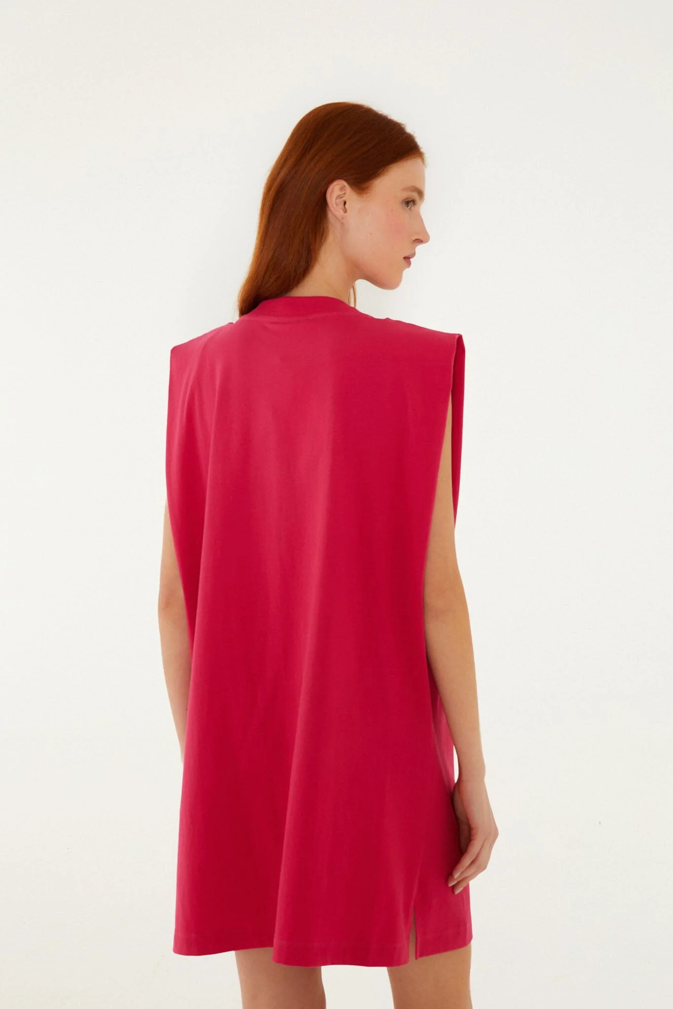 Pink Tropical Rose Padded Shoulders  Mini Dress