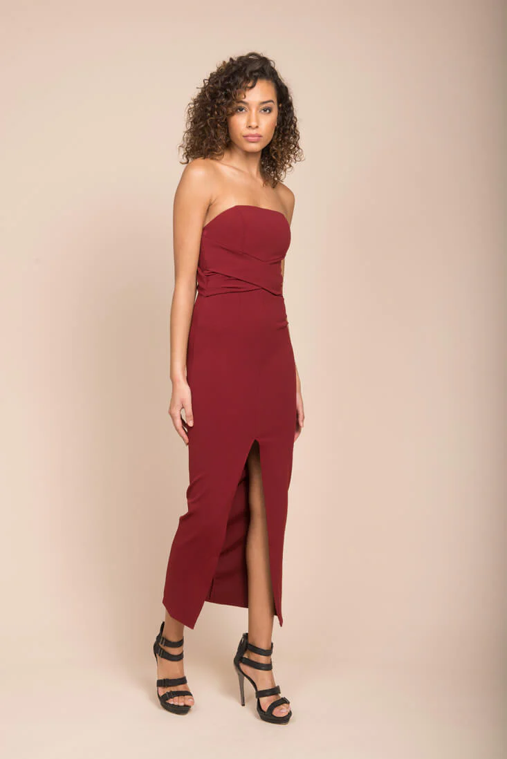 Payton Sexy Bodycon Midi Dress Burgundy