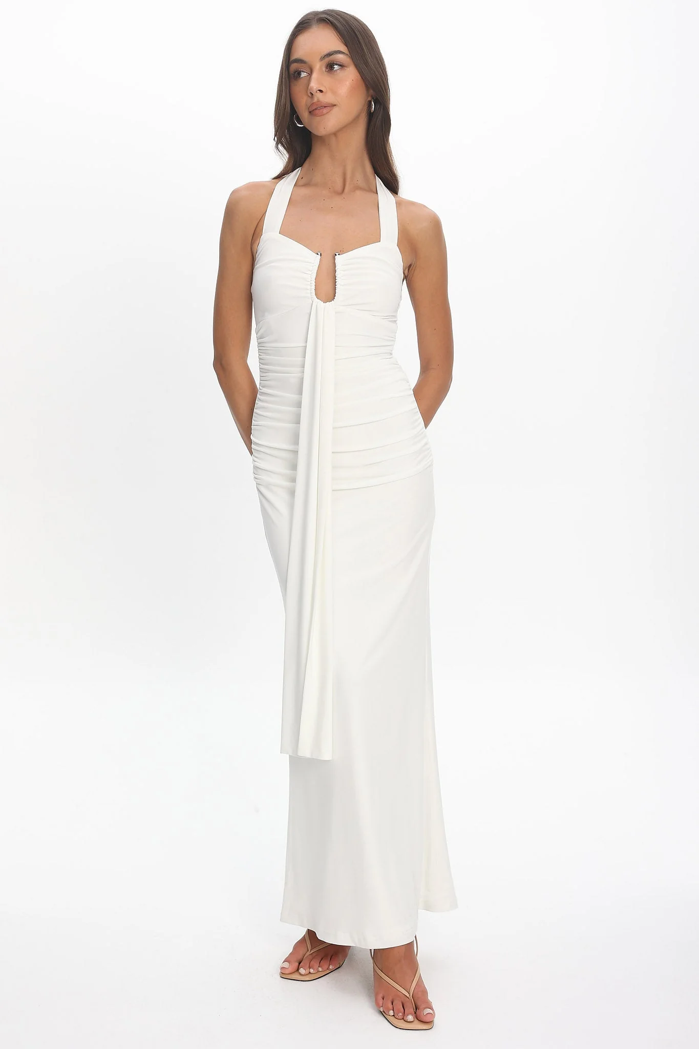 Opera Drape Bust Maxi Dress White