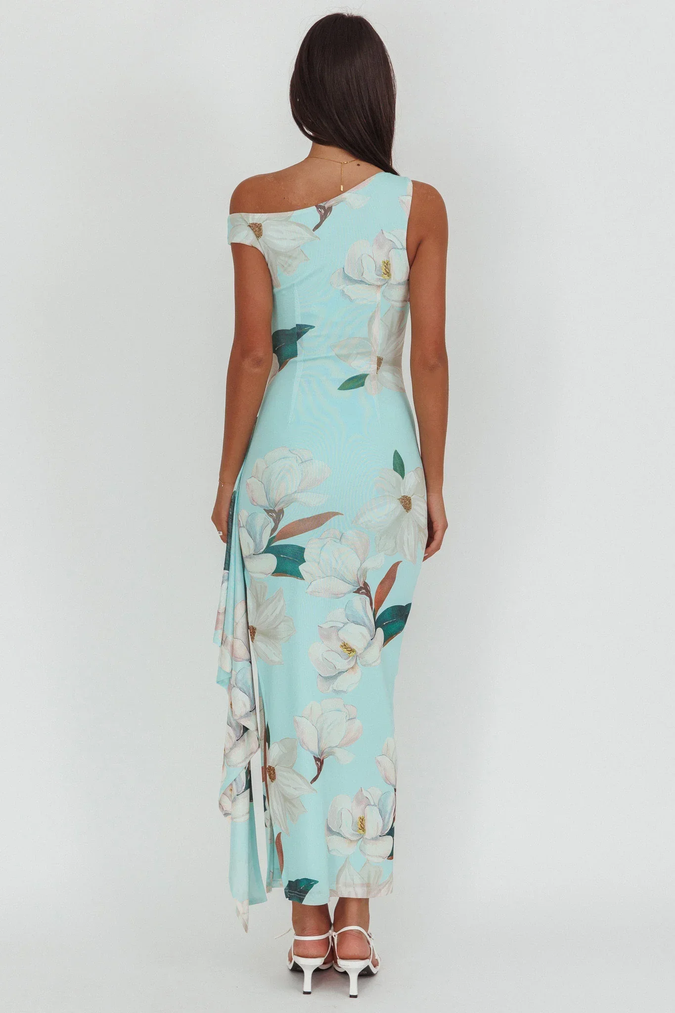 Raphaella Asymmetric Neckline Split Maxi Dress Magnolia Mint