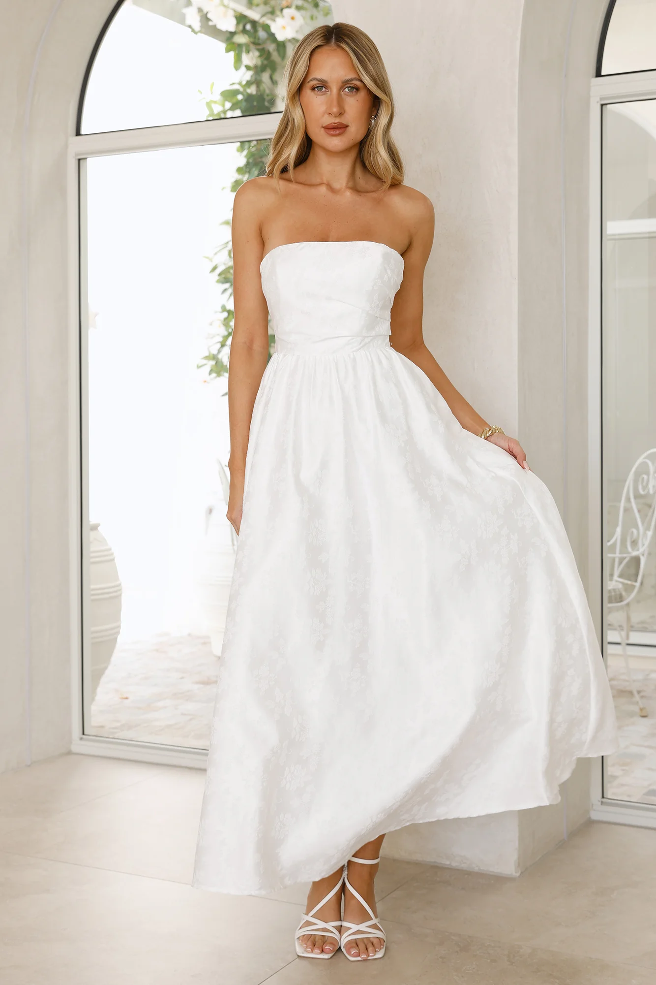 Dancing In Magic Strapless Maxi Dress White - luluinthesky