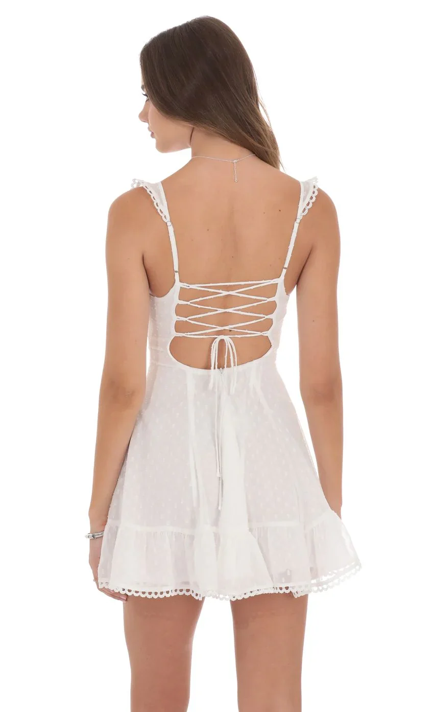 Dotted Chiffon Fit and Flare Dress in White