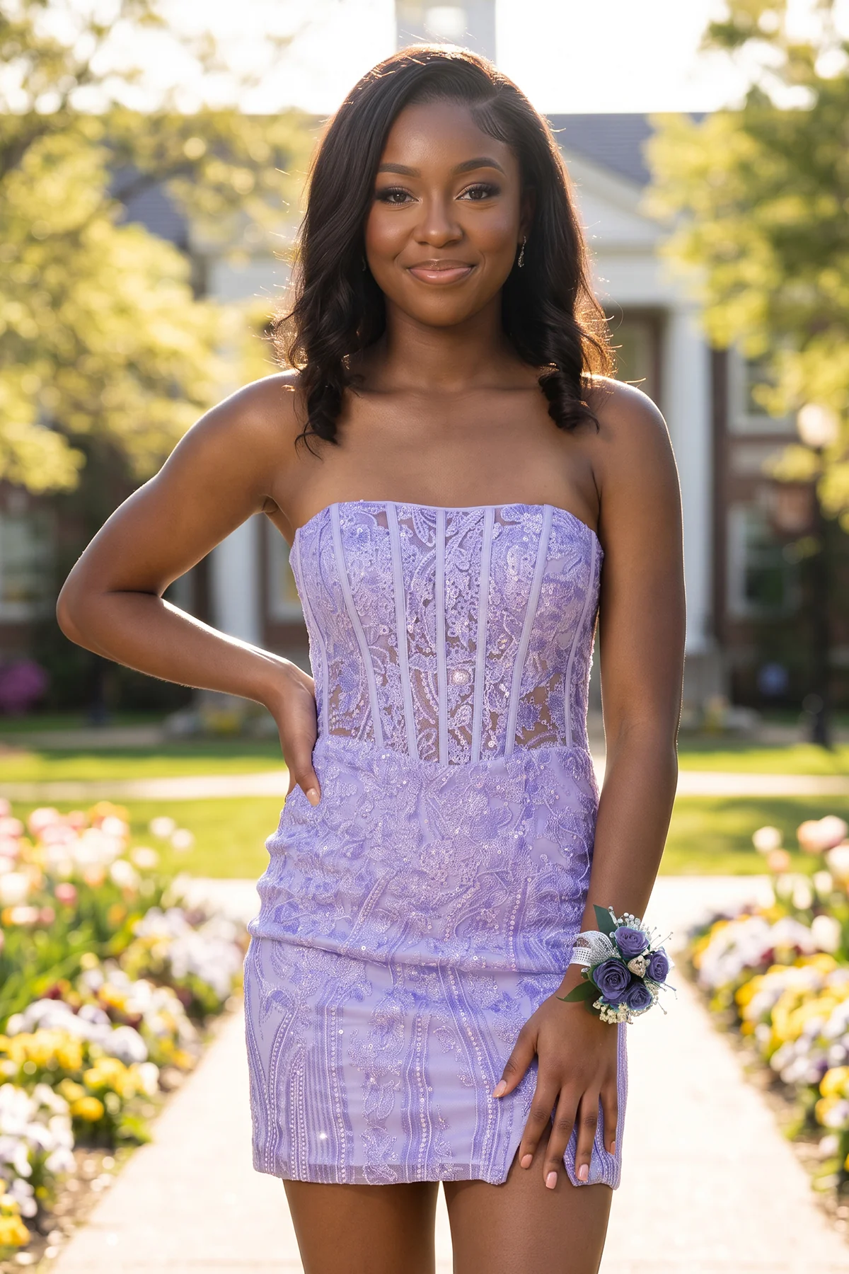 Turquoise Strapless Bodycon Appliqued Mini Homecoming Dresses With Slit