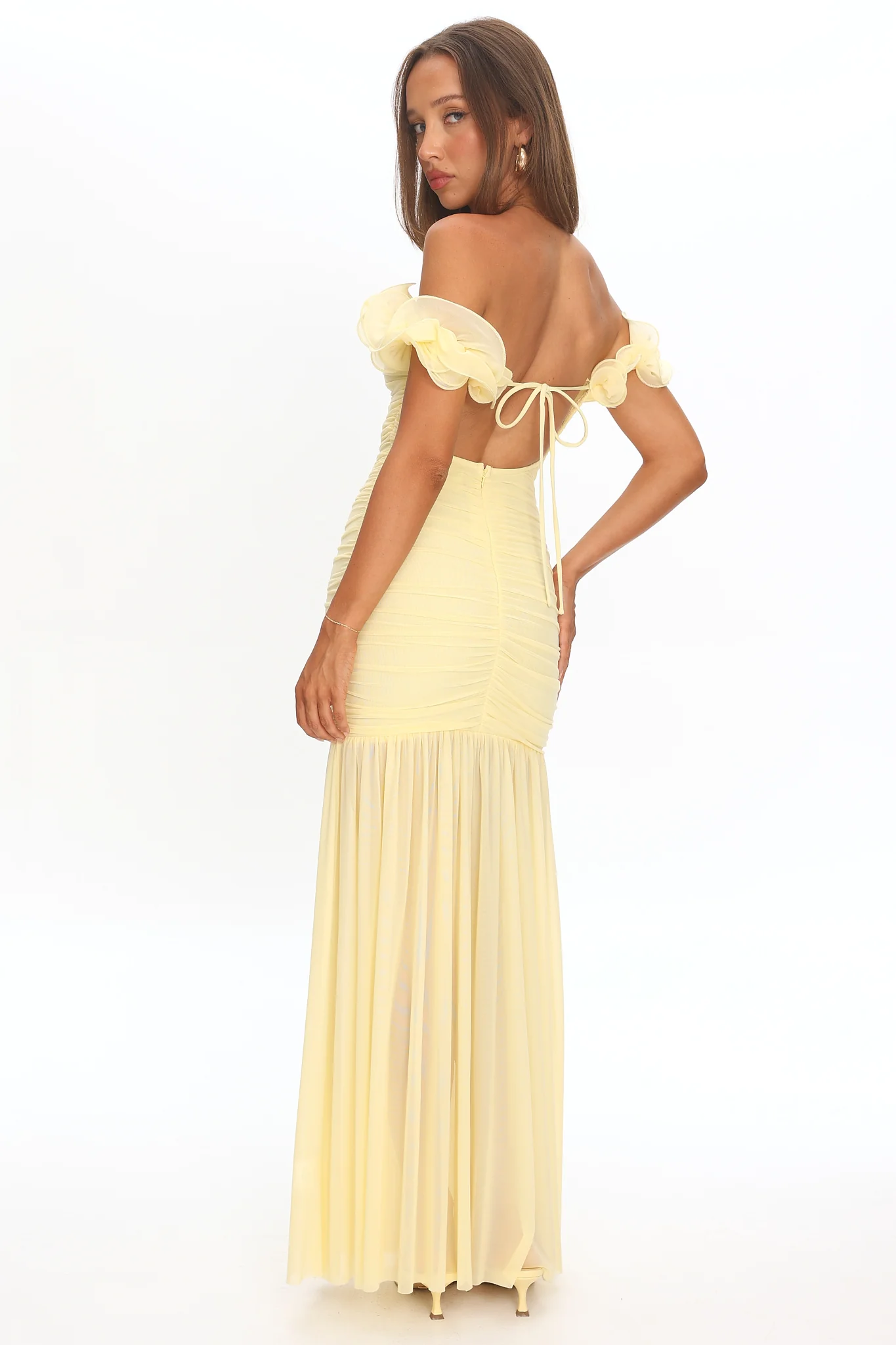 Bluebell Off-Shoulder Ruched Maxi Dress Butter - luluinthesky