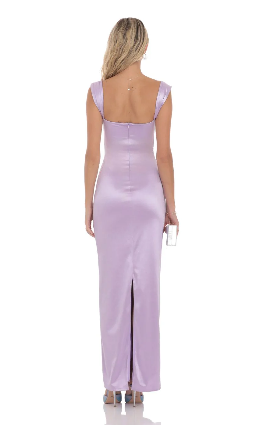 Satin Lace Maxi Dress in Lavender - luluinthesky