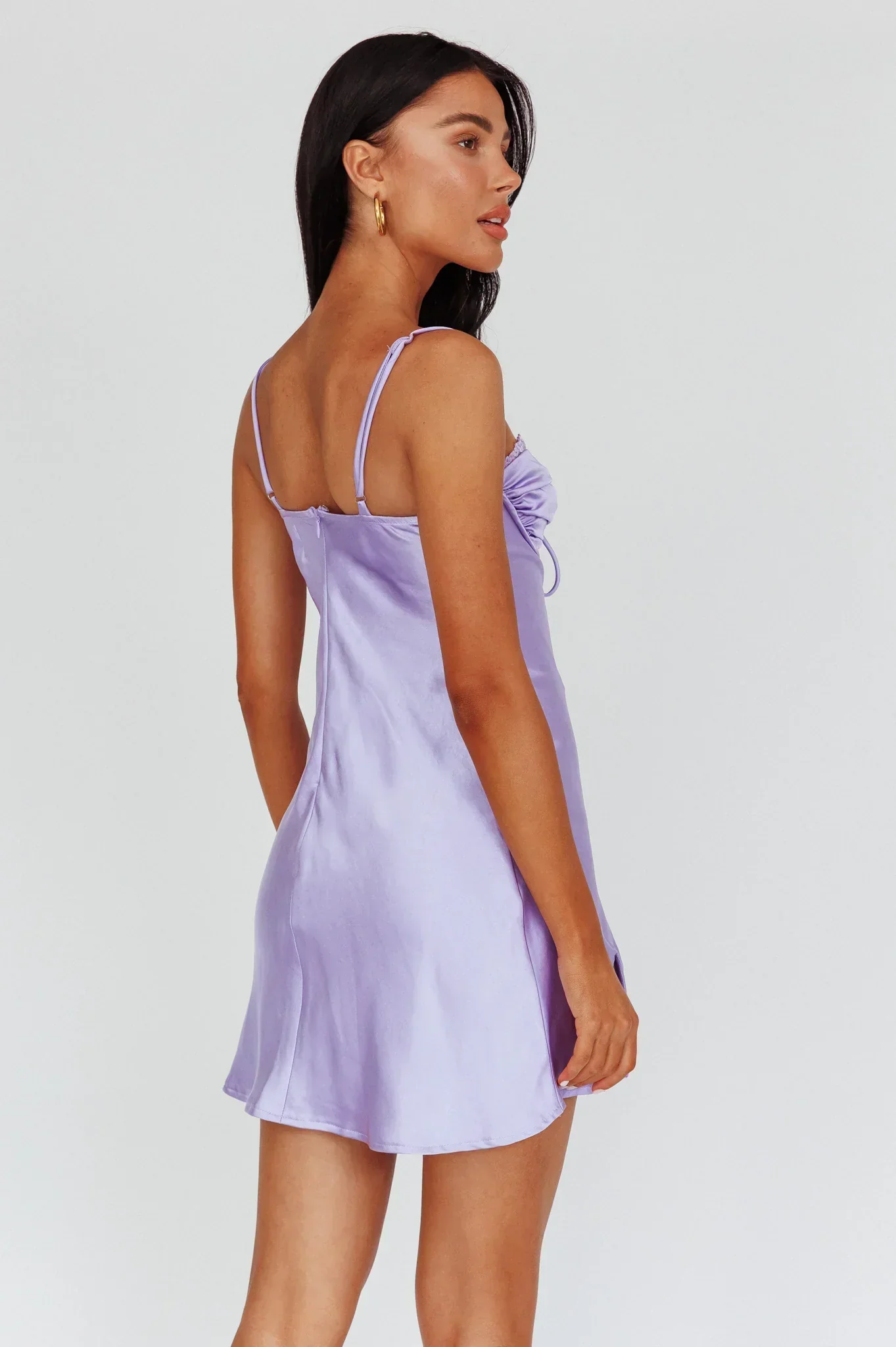 Fortune Lace Trim Bust Tie Mini Dress Lilac - luluinthesky