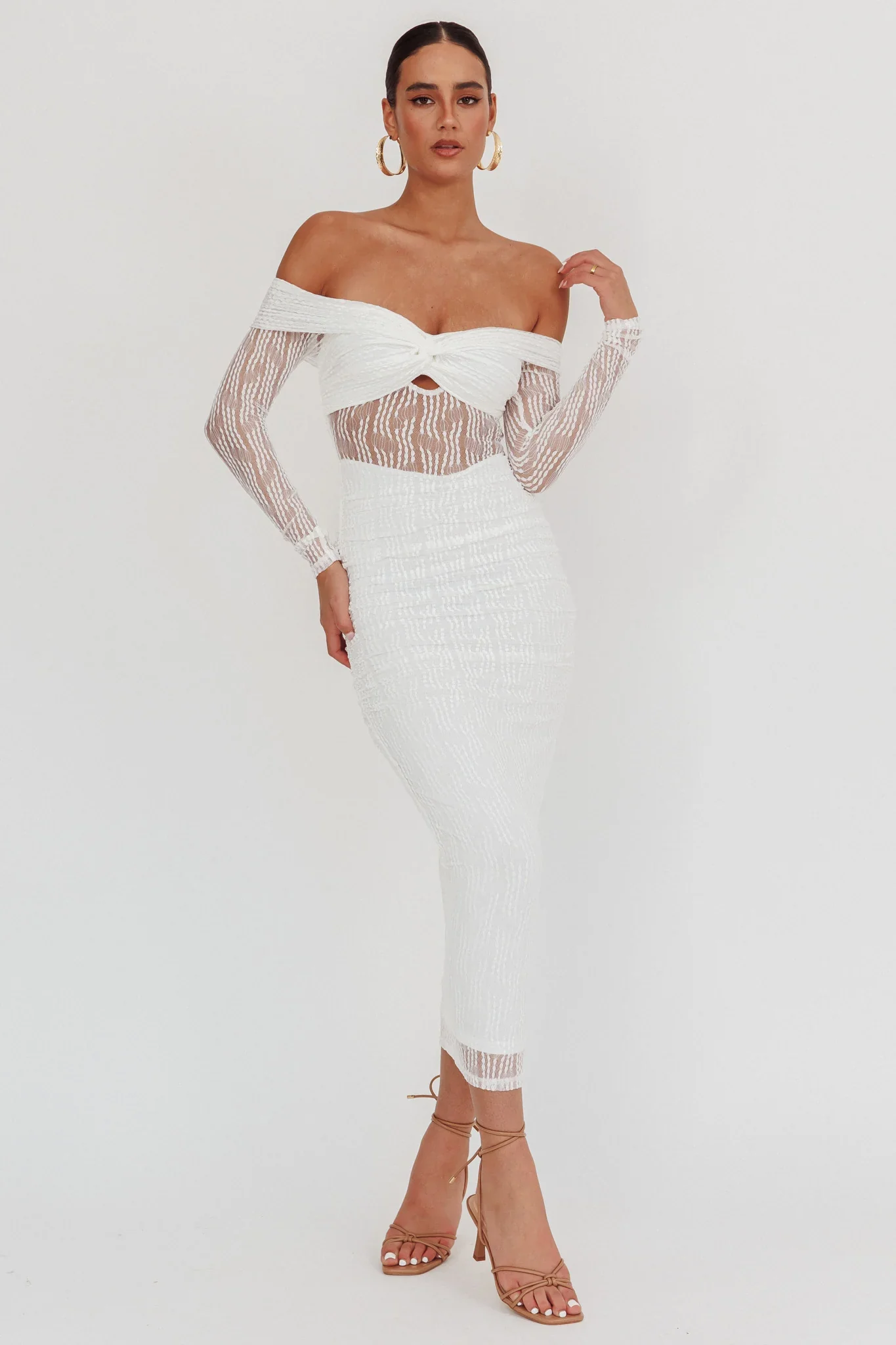Oliana Off-Shoulder Mesh Maxi Dress White