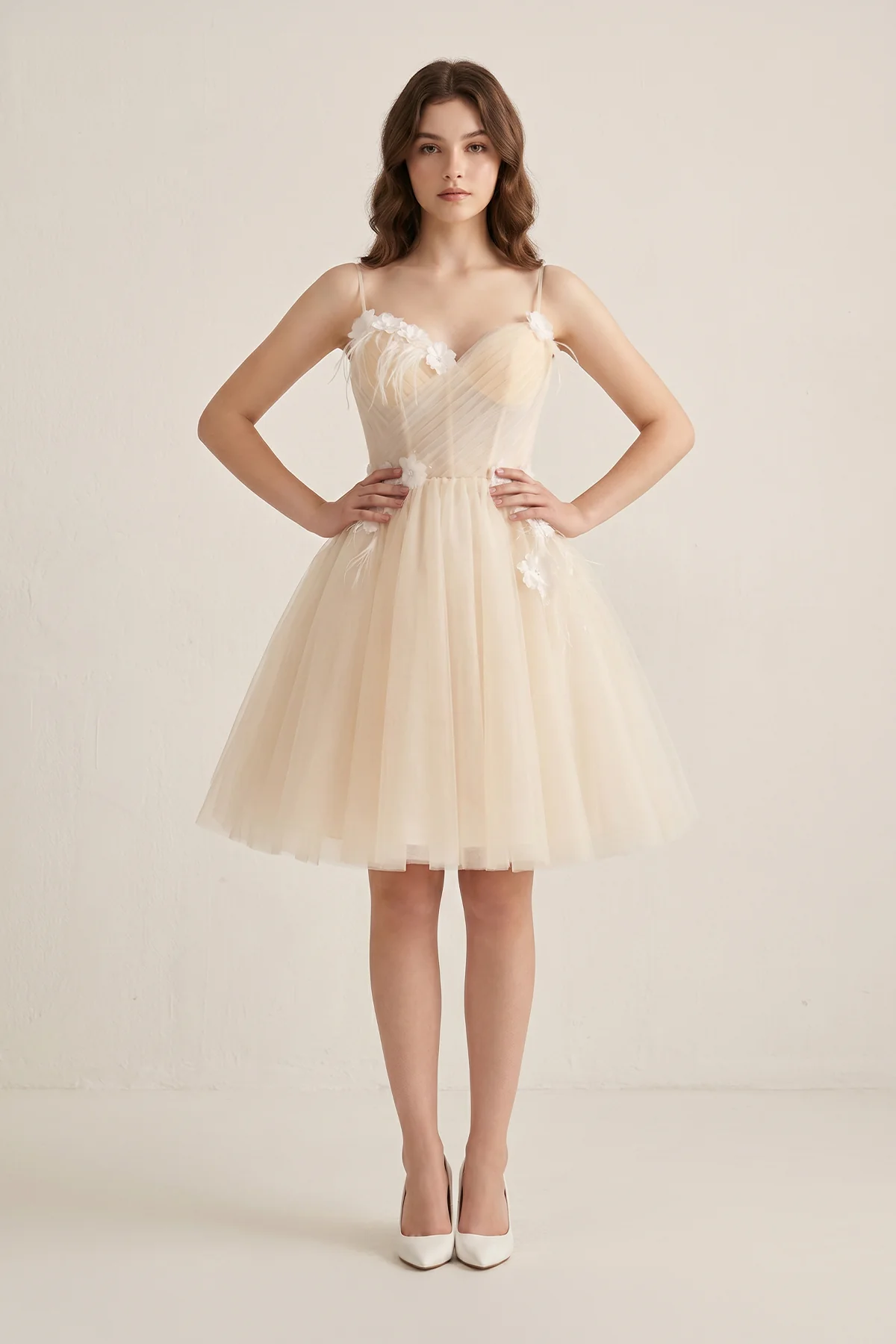 A Line Sweetheart Spaghetti Straps Tulle Short Homecoming Dresses