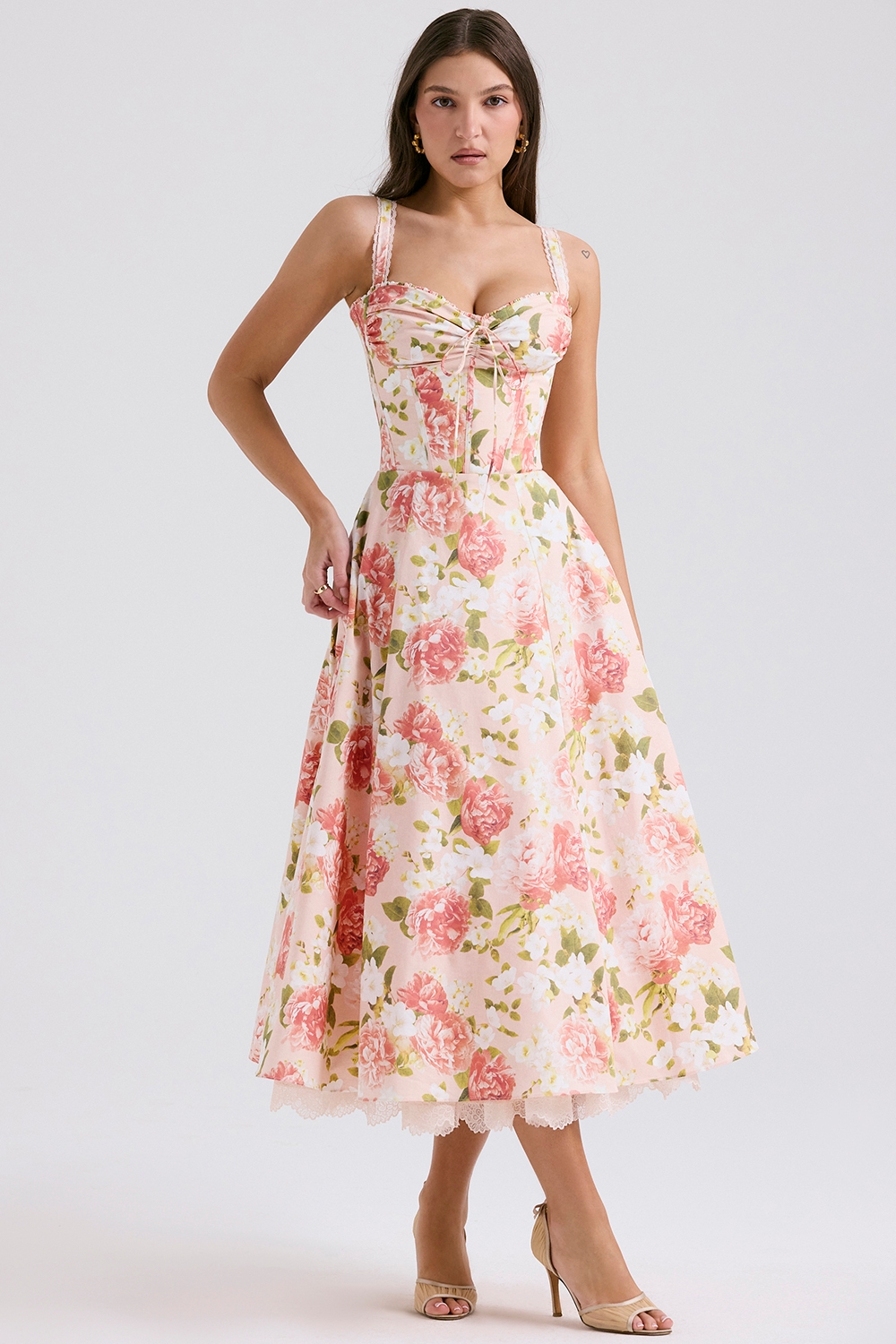Pink Peony Print Cotton Bustier Sundress