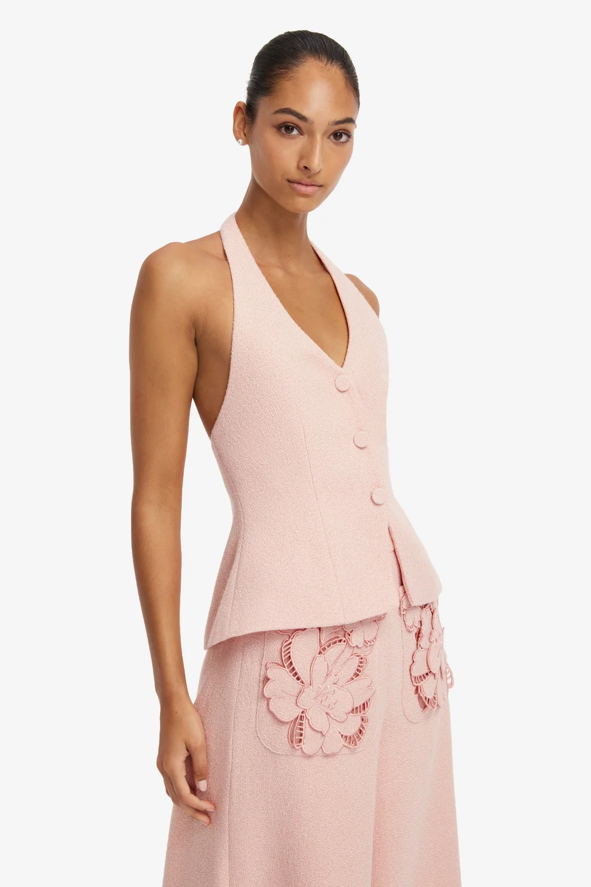 Millie Tweed Halterneck Top - Dusty Pink